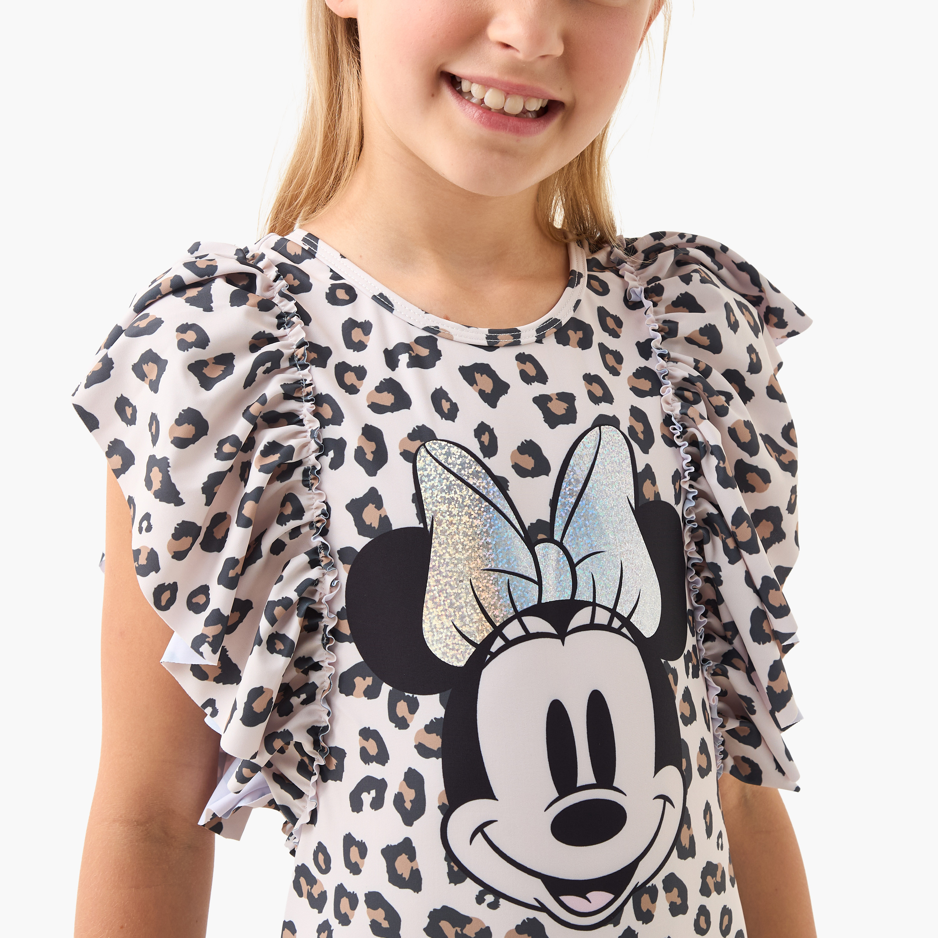 Disney Minnie Mouse Print Swimsuit with Ruffle Sleeves-girls-clothing-sportswear-swimwear-image-4
