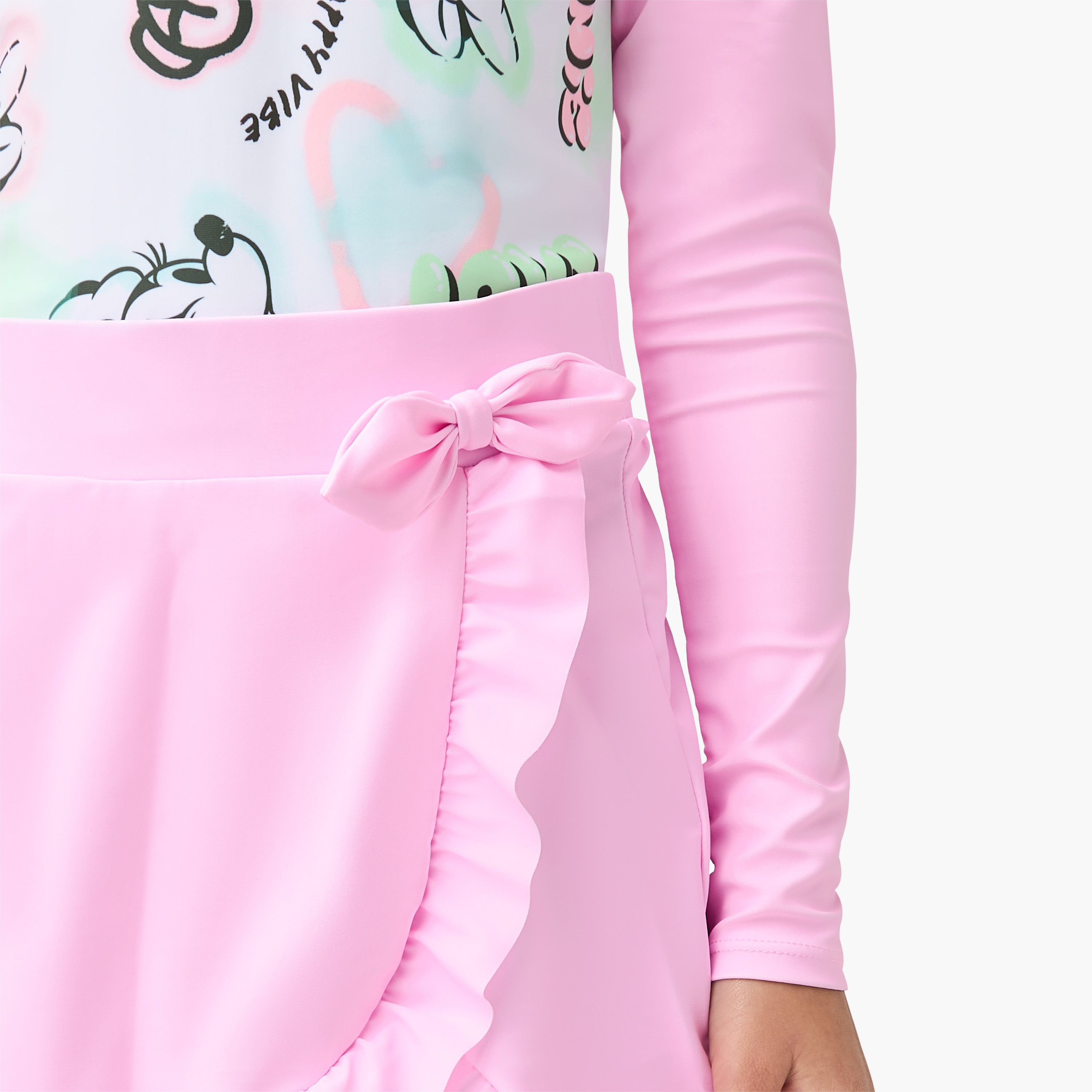Disney Minnie Mouse Print Swimsuit with Raglan Sleeves and Cover-Up Skirt-sports-gear-swimming-girl-image-3