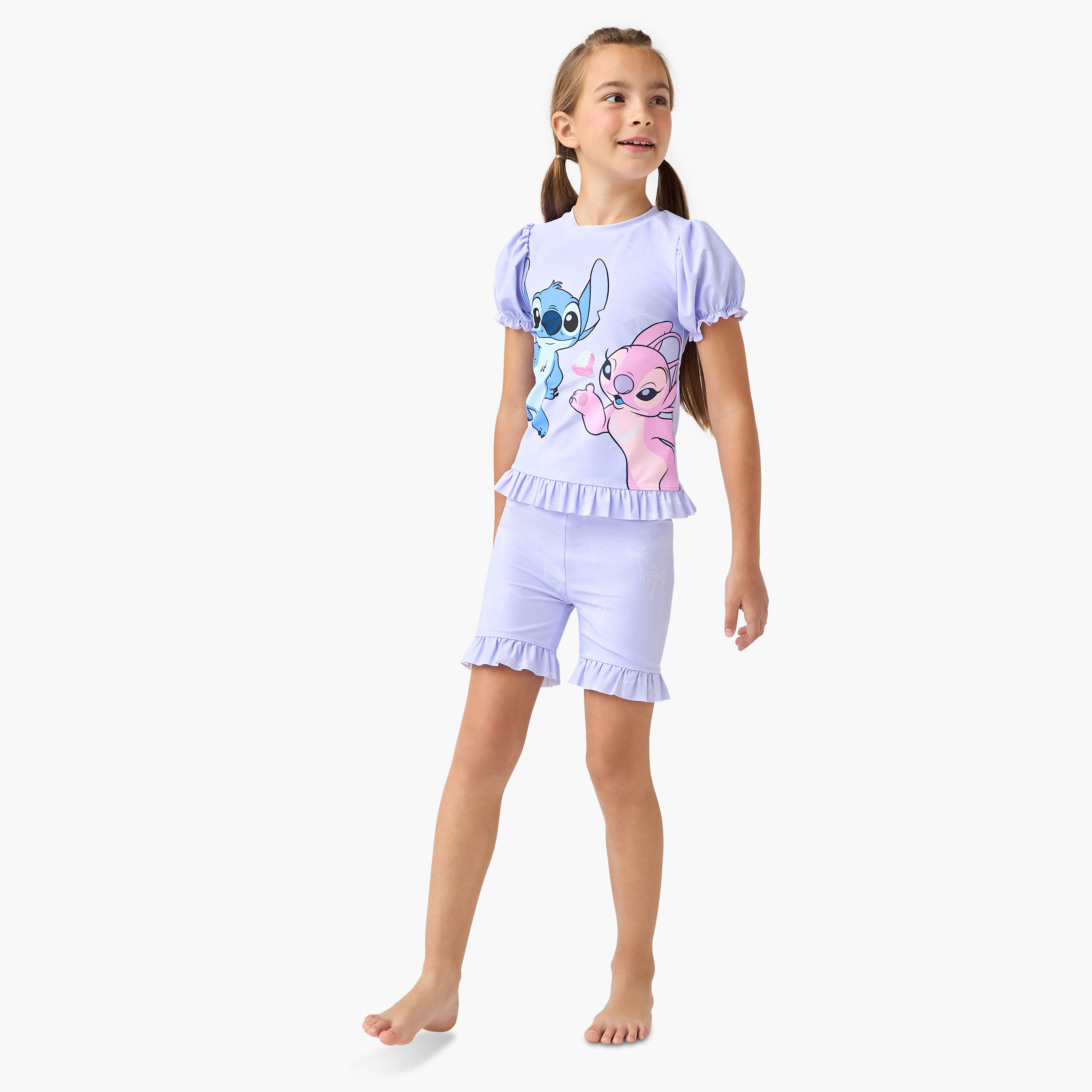 Disney Stitch and Angel Print Swim Top and Shorts Set-sports-gear-swimming-girl-image-1