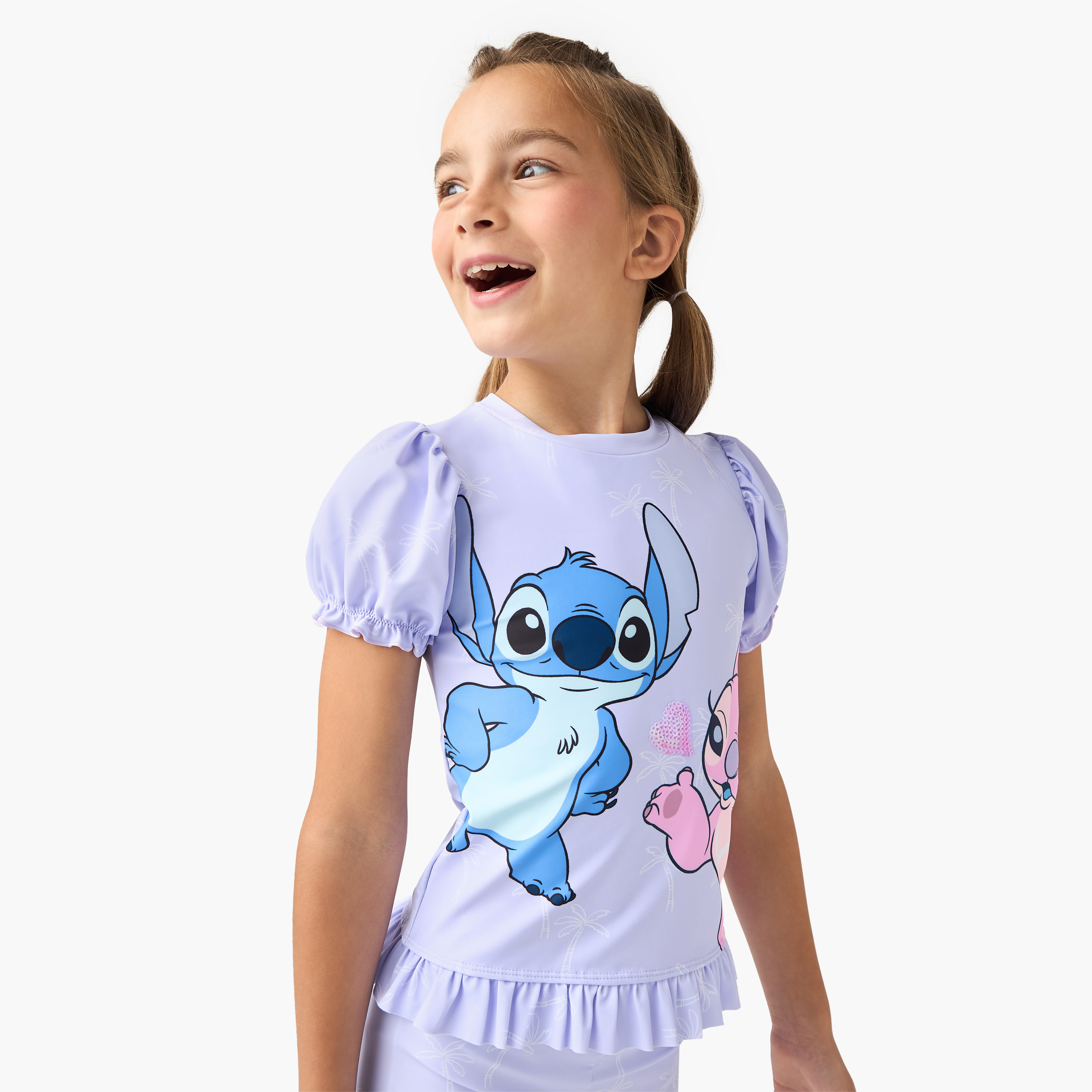 Disney Stitch and Angel Print Swim Top and Shorts Set-sports-gear-swimming-girl-image-2