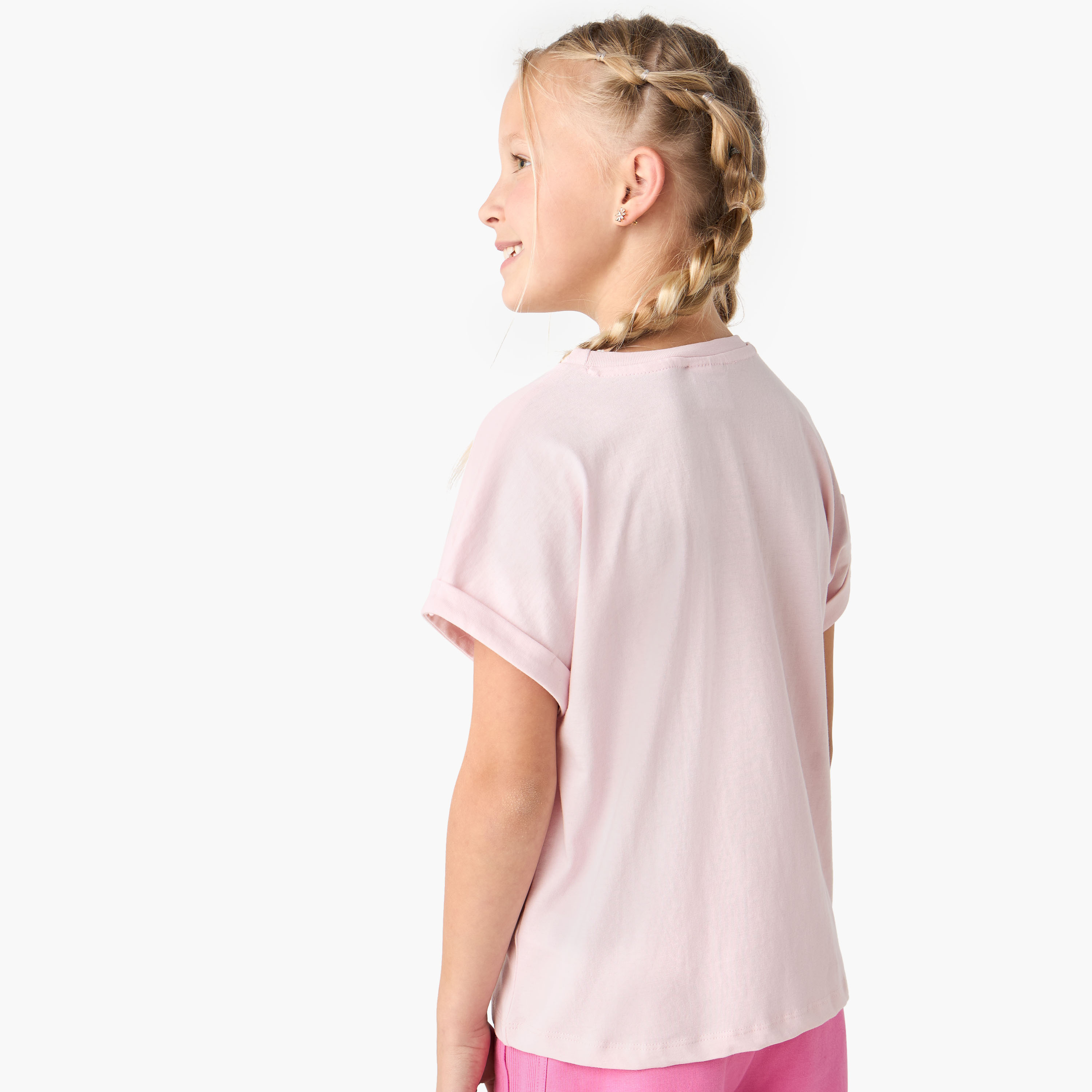 Smiley World Print T-shirt with Round Neck and Short Sleeves-girls-clothing-tshirts-image-3