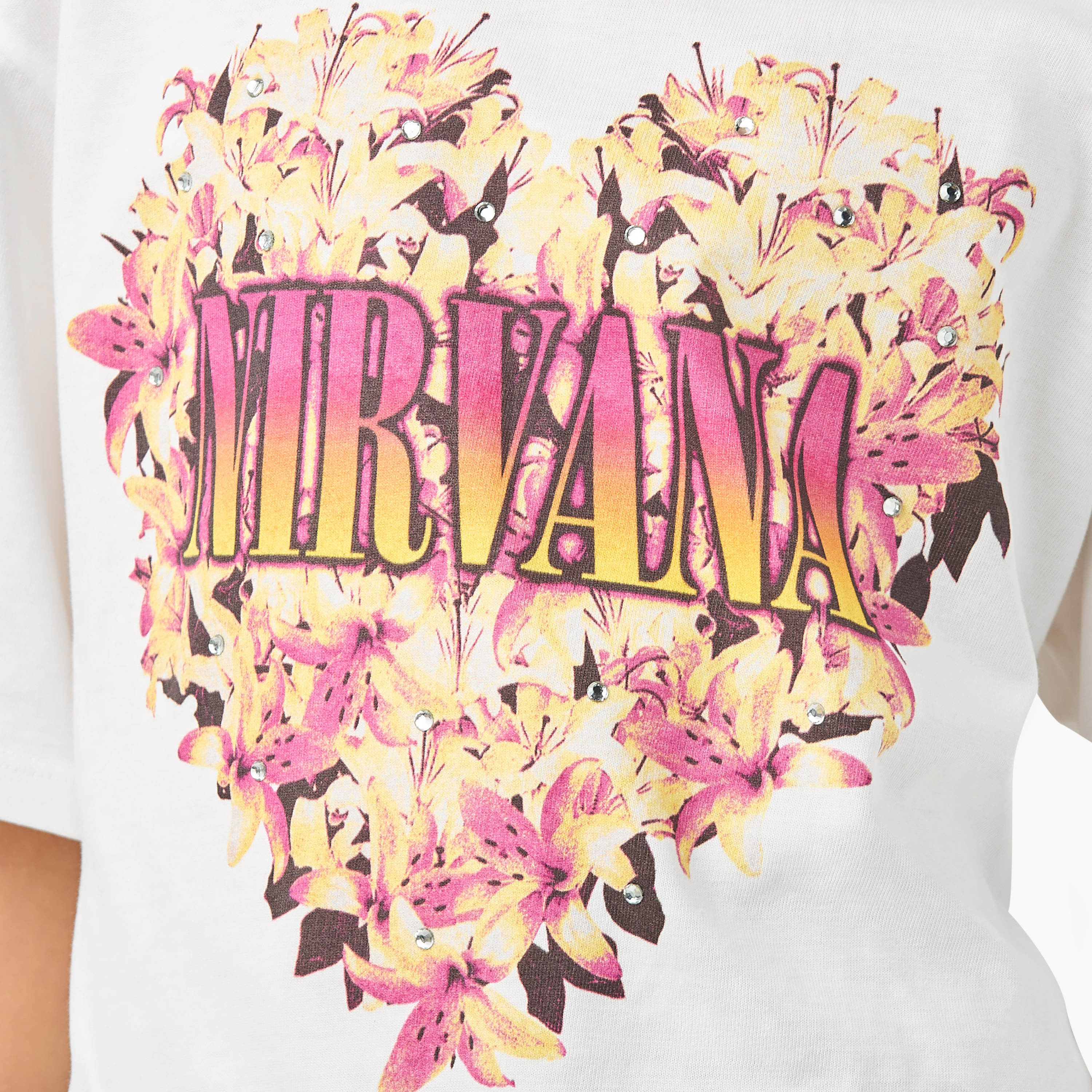 Nirvana Graphic Print Crew Neck T-shirt with Short Sleeves-girls-clothing-tshirts-image-5