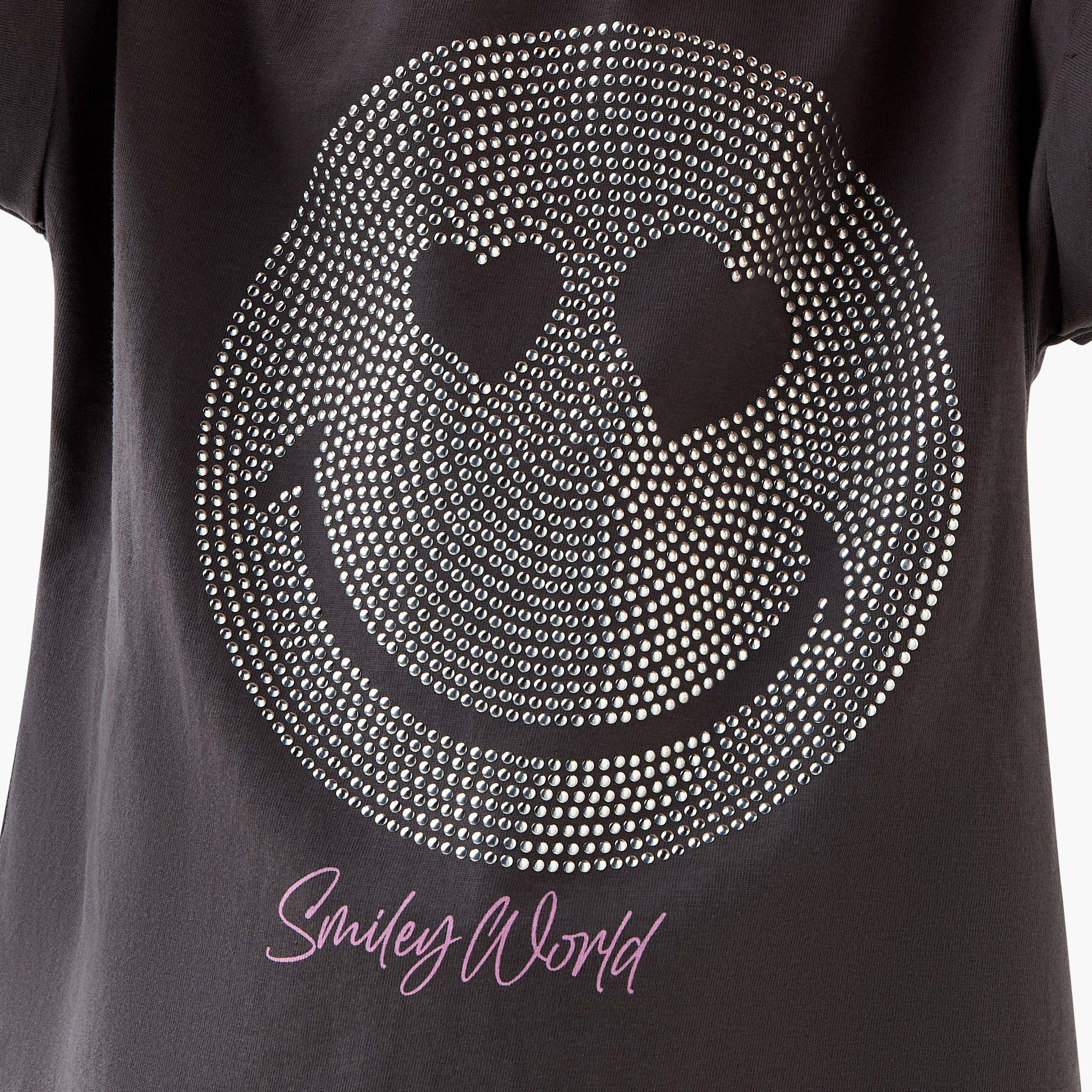 Smiley World Embellished T-shirt with Extended Sleeves-girls-clothing-tshirts-image-5