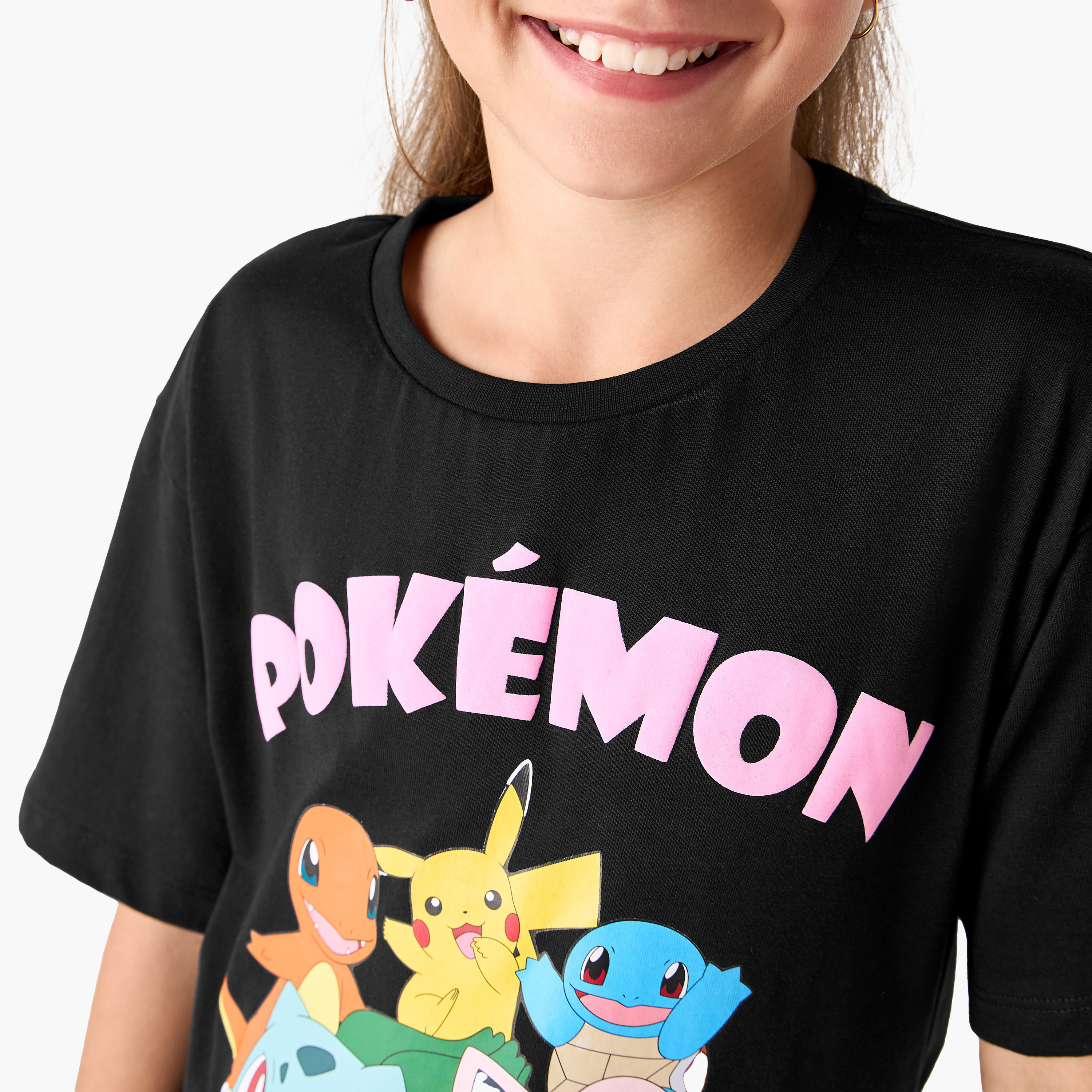 Pokemon Print Crew Neck T-shirt with Short Sleeves-girls-clothing-tshirts-image-4