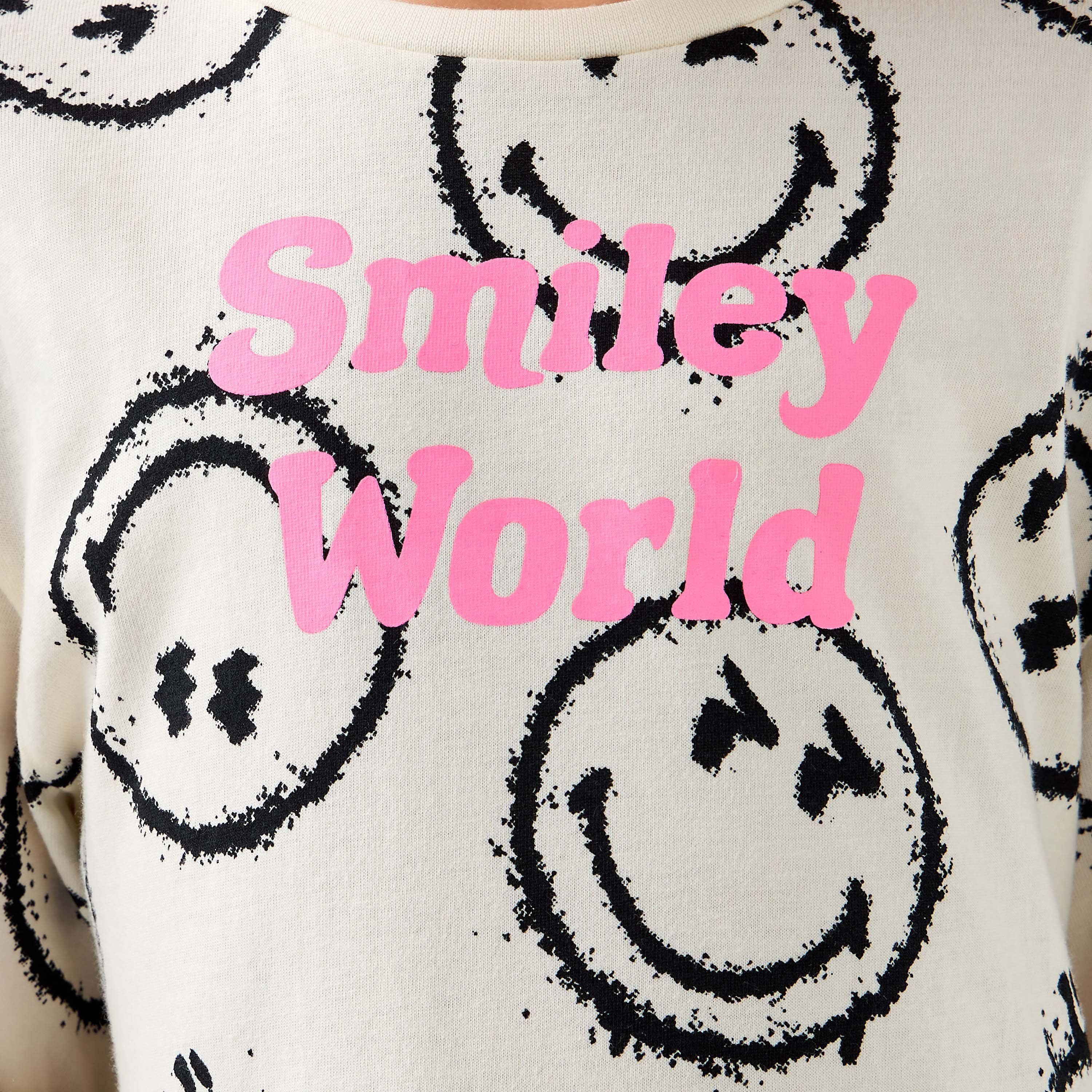 فستان تيشيرت بأكمام قصيرة وطبعات من سمايلي وورلد-girls-clothing-dressesandjumpsuits-image-5