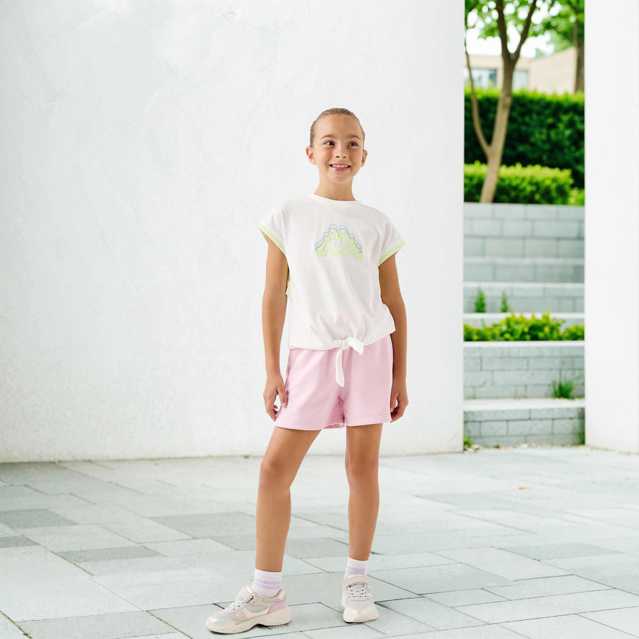 Kappa Logo Rrint Boxy T-shirt with Front Knot Detail-girls-clothing-tshirts-image-2