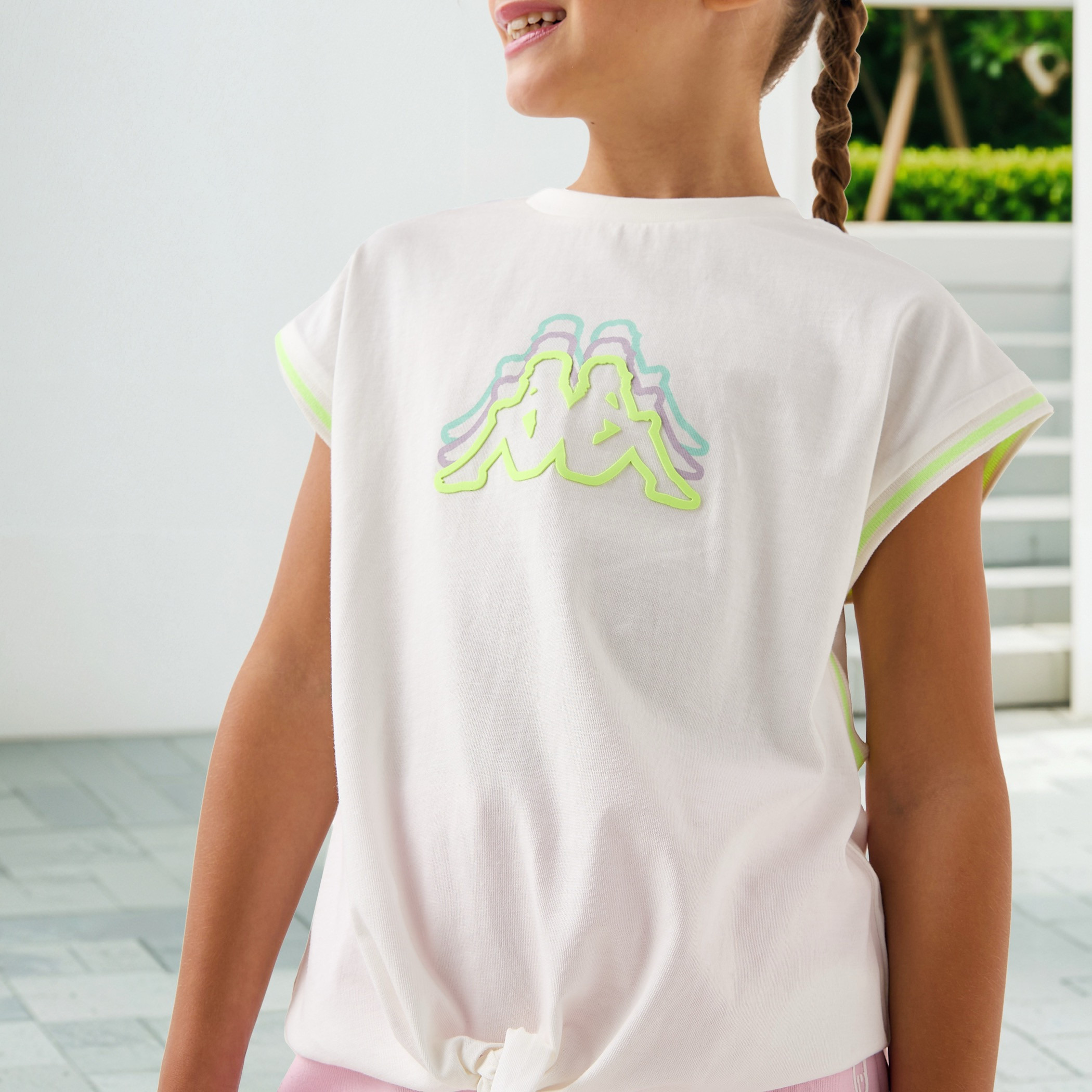 Kappa Logo Rrint Boxy T-shirt with Front Knot Detail-girls-clothing-tshirts-image-4