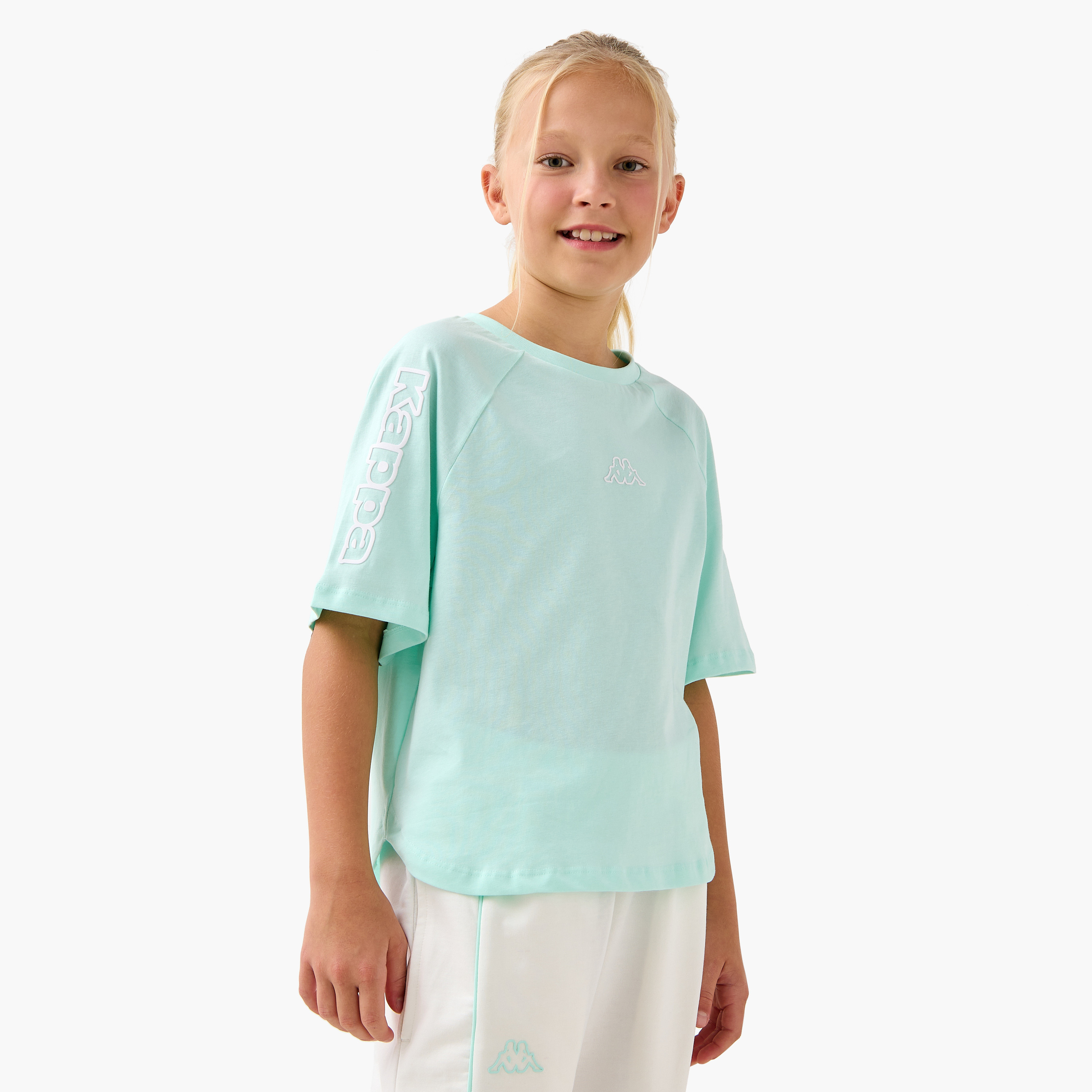 Kappa Logo Print Crew Neck T-shirt with Raglan Sleeves-girls-clothing-tshirts-image-1