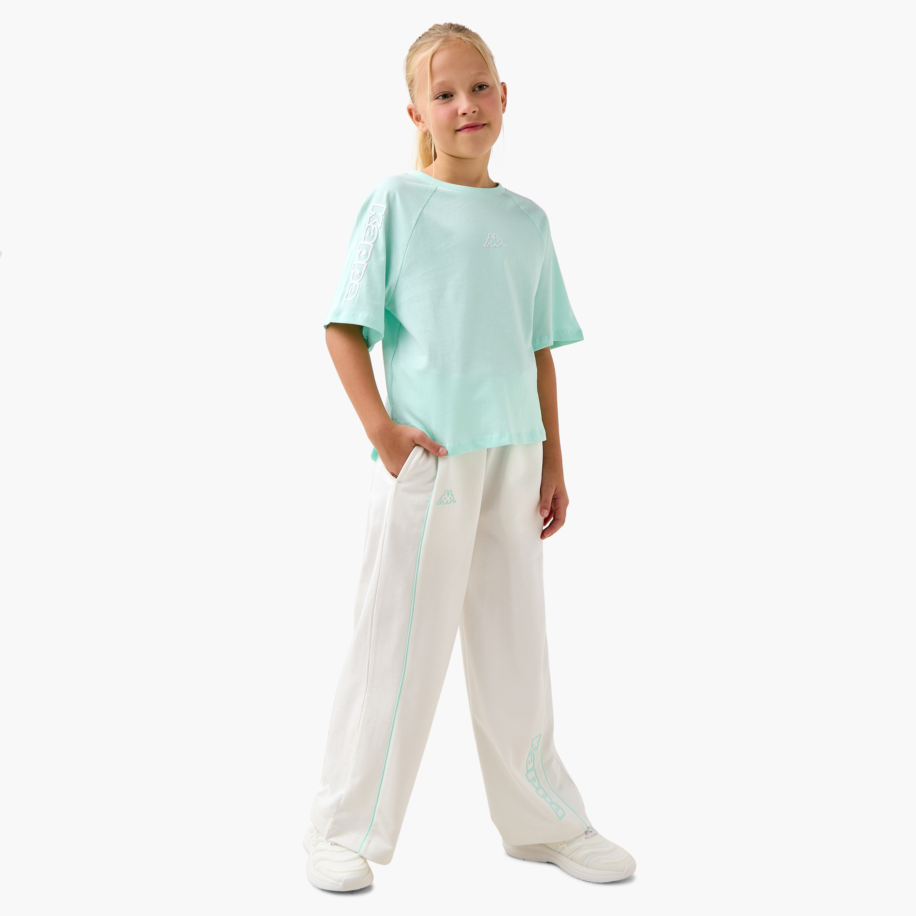 Kappa Logo Print Crew Neck T-shirt with Raglan Sleeves-girls-clothing-tshirts-image-2
