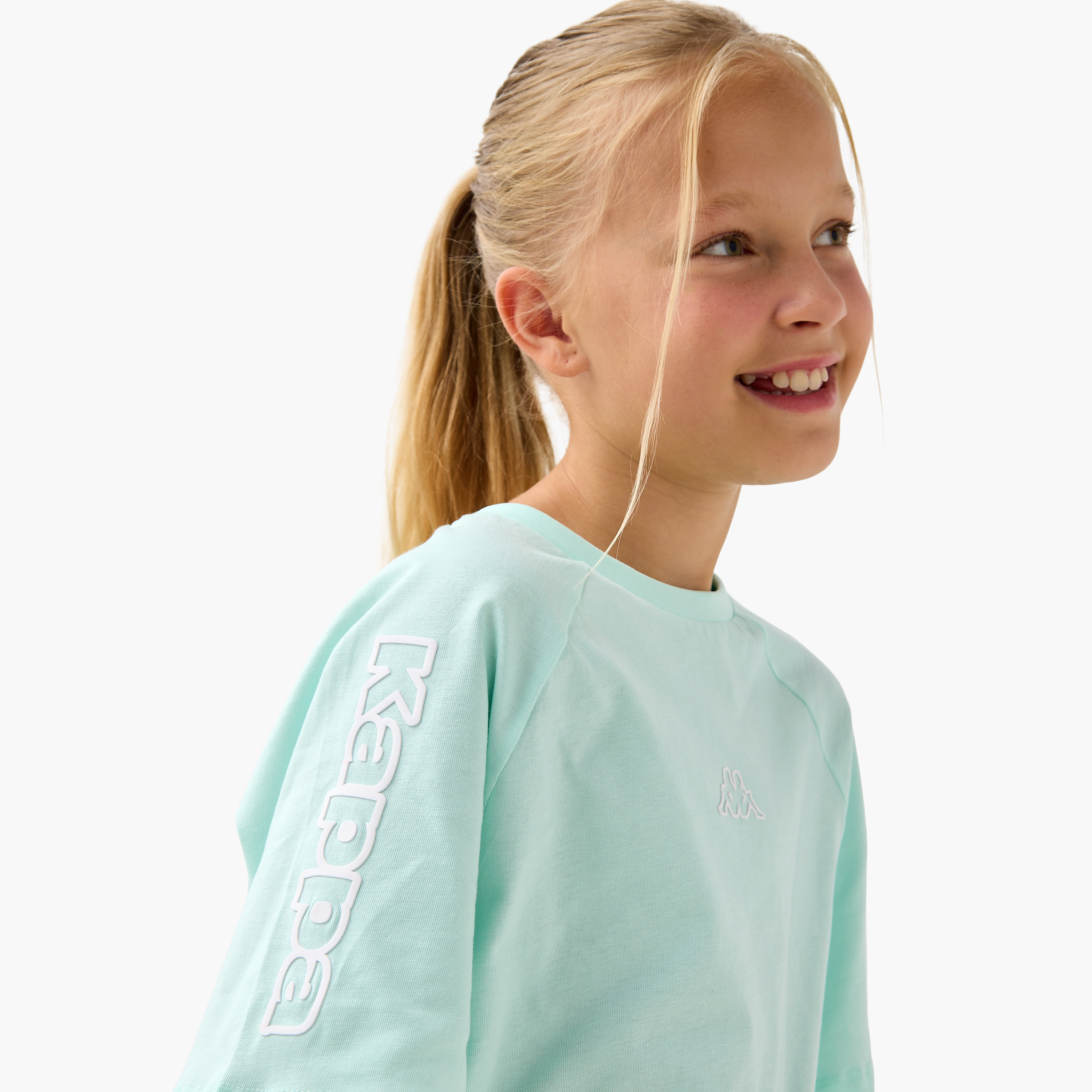 Kappa Logo Print Crew Neck T-shirt with Raglan Sleeves-girls-clothing-tshirts-image-4