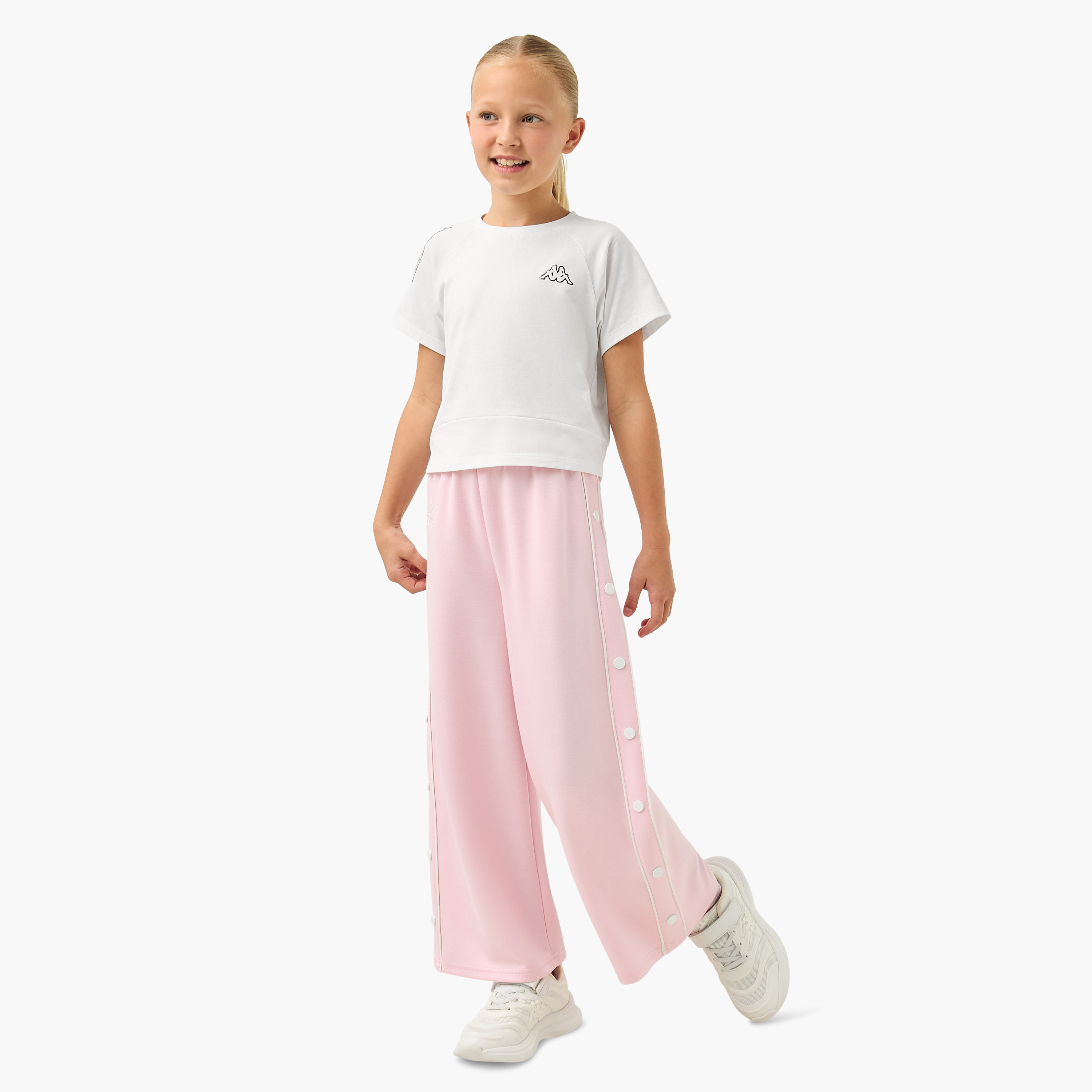 Kappa Logo Print Pants with Button Detail and Elasticated Waistband-sports-girls-clothing-bottoms-joggersandtrackpants-image-2