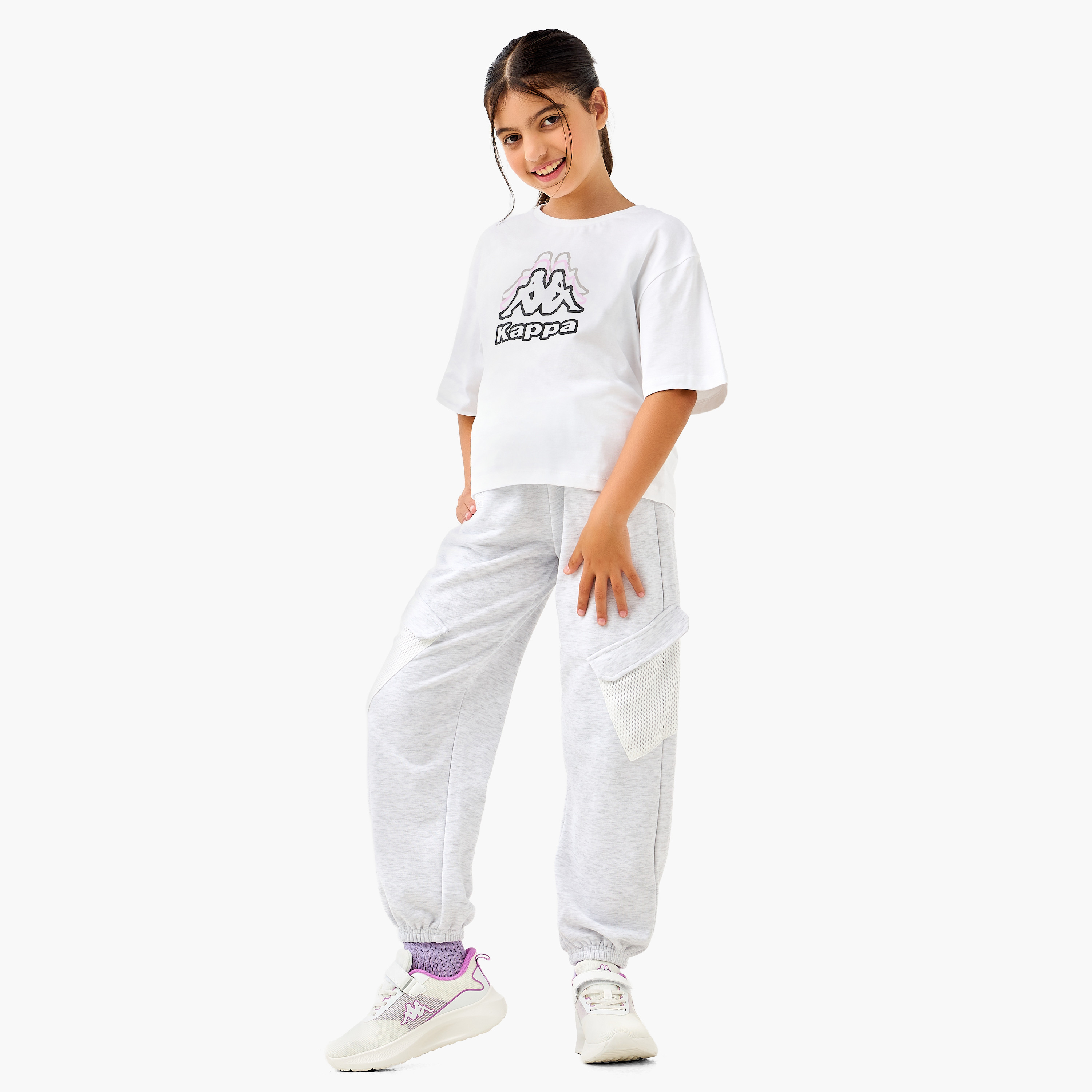 Kappa Logo Cargo Joggers with Mesh Pocket-girls-clothing-sportswear-bottoms-image-2