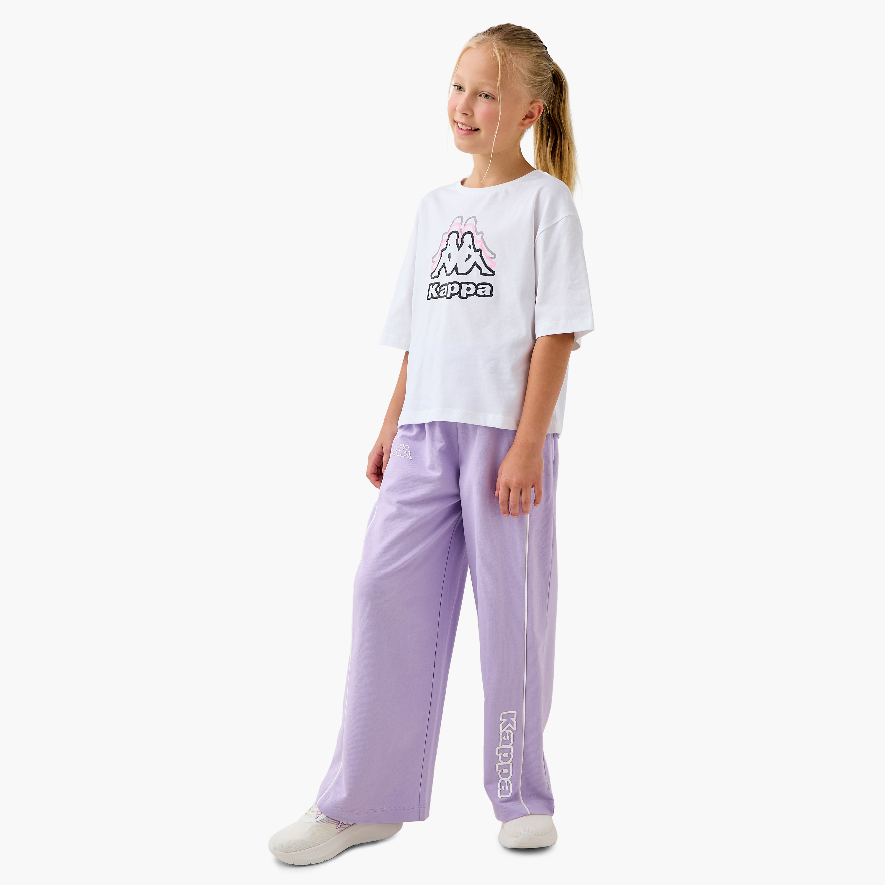 Kappa Logo Print Wide Leg Track Pants with Elasticated Waistband-sports-girls-clothing-bottoms-joggersandtrackpants-image-2