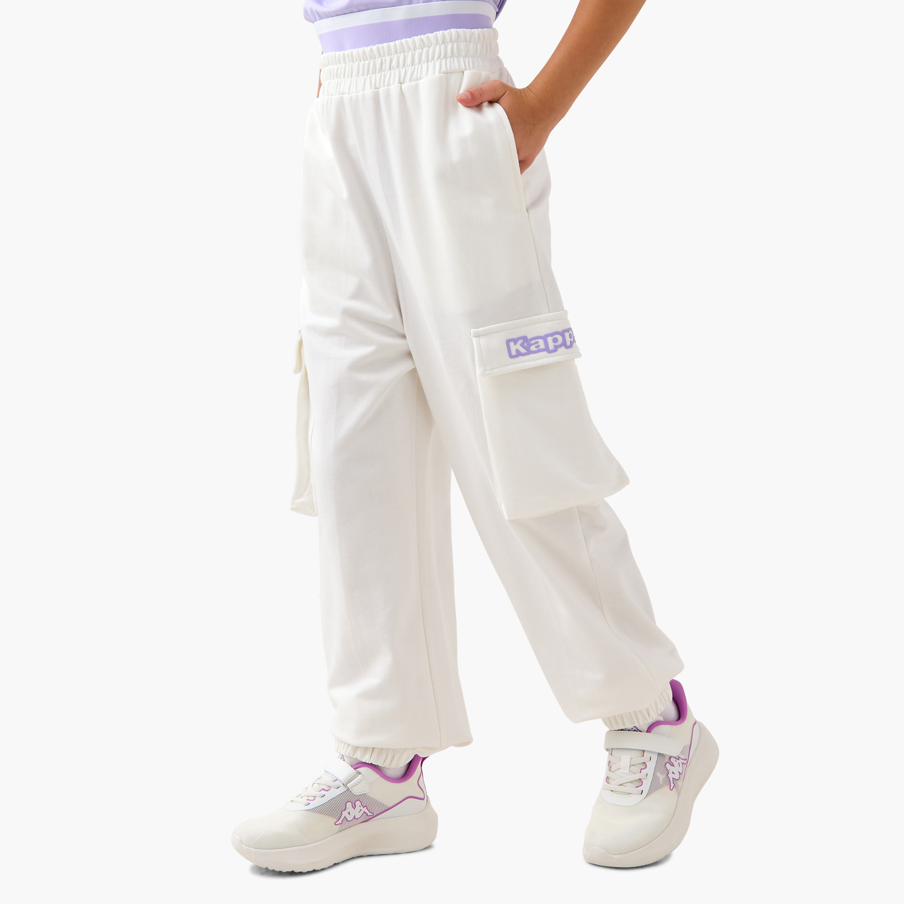 Kappa Logo Print Cargo Joggers with Elasticated Waistband-girls-clothing-bottoms-joggersandtrackpants-image-1