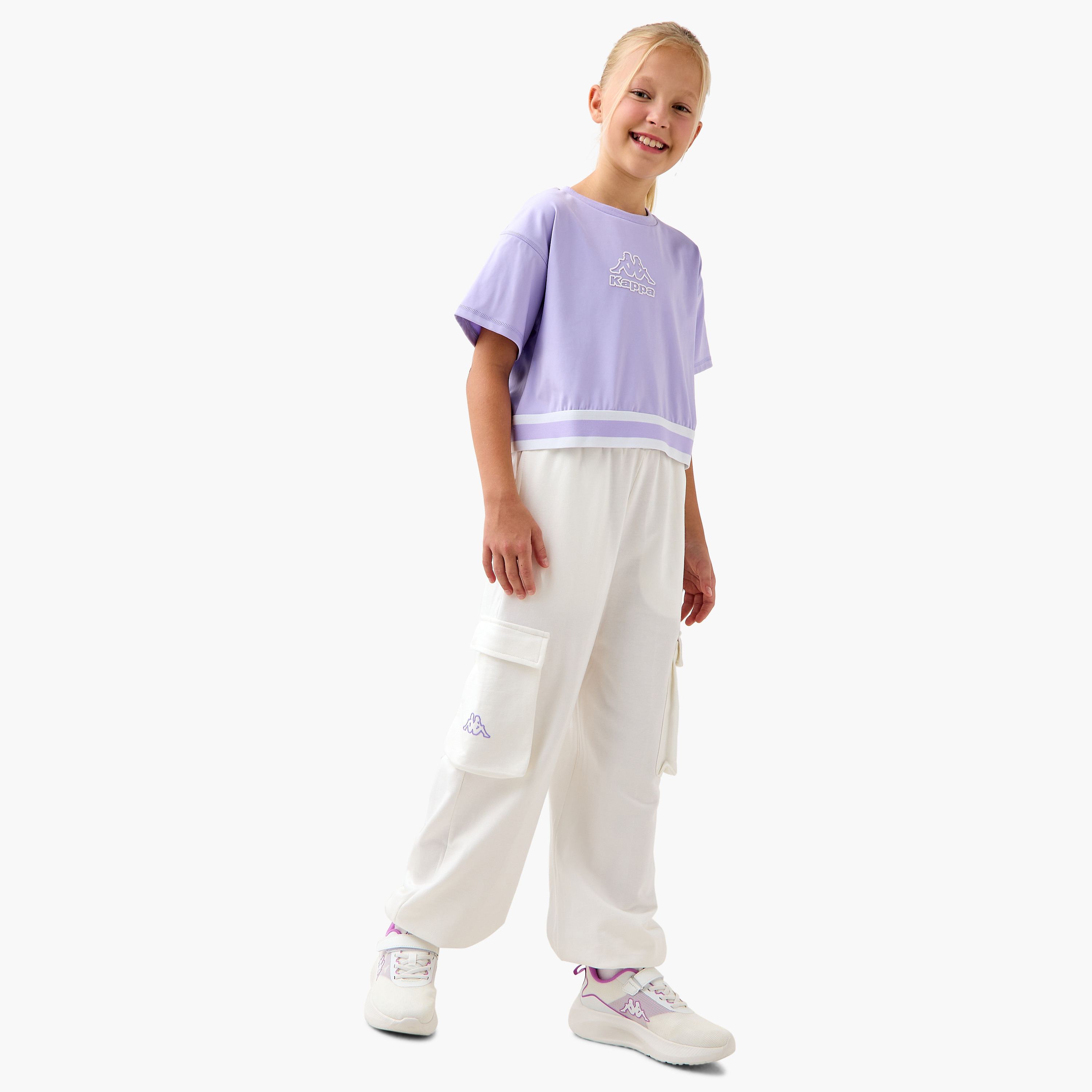 Kappa Logo Print Cargo Joggers with Elasticated Waistband-girls-clothing-bottoms-joggersandtrackpants-image-2