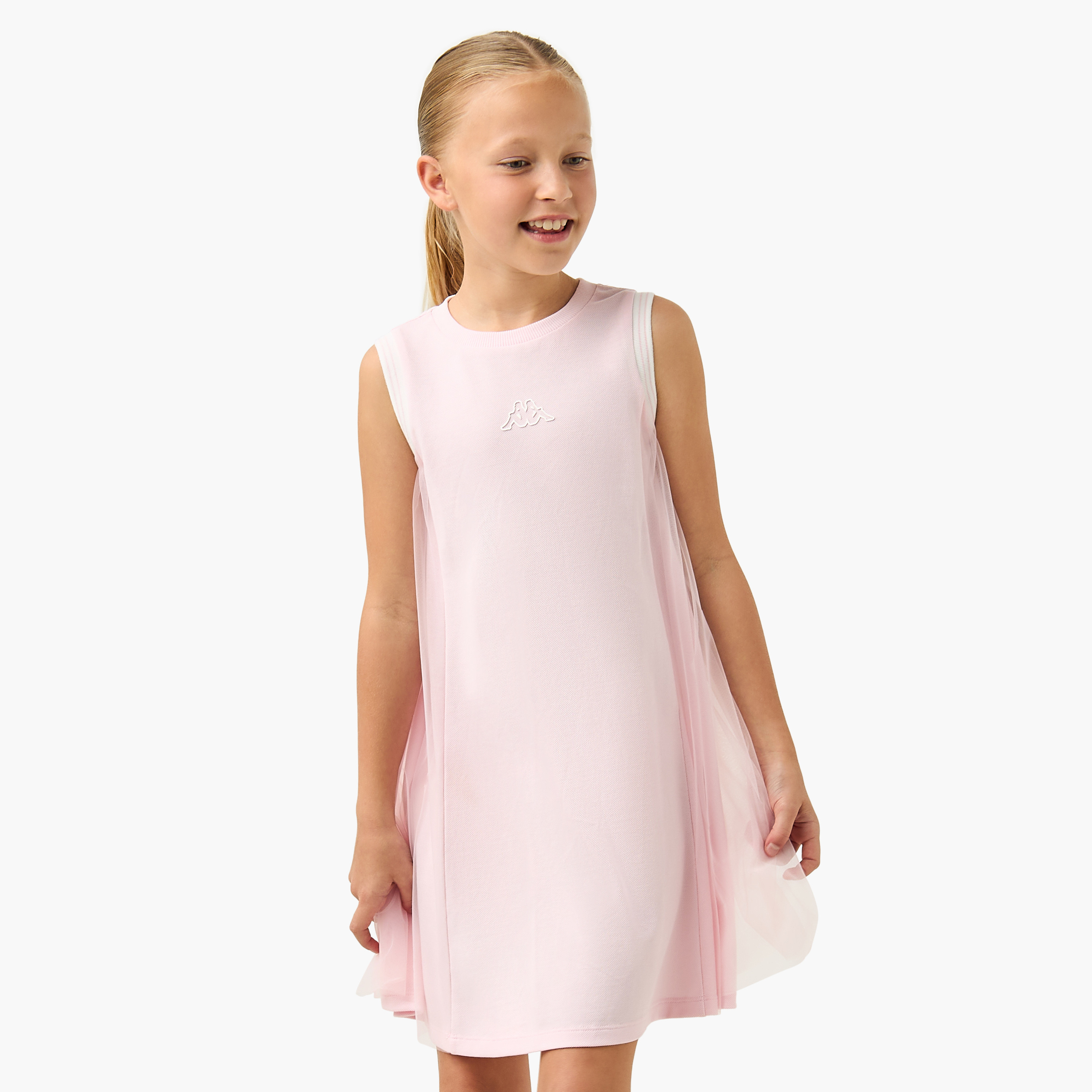 Kappa Logo Print Sleeveless T-shirt Dress with Round Neck-girls-clothing-dressesandjumpsuits-image-1