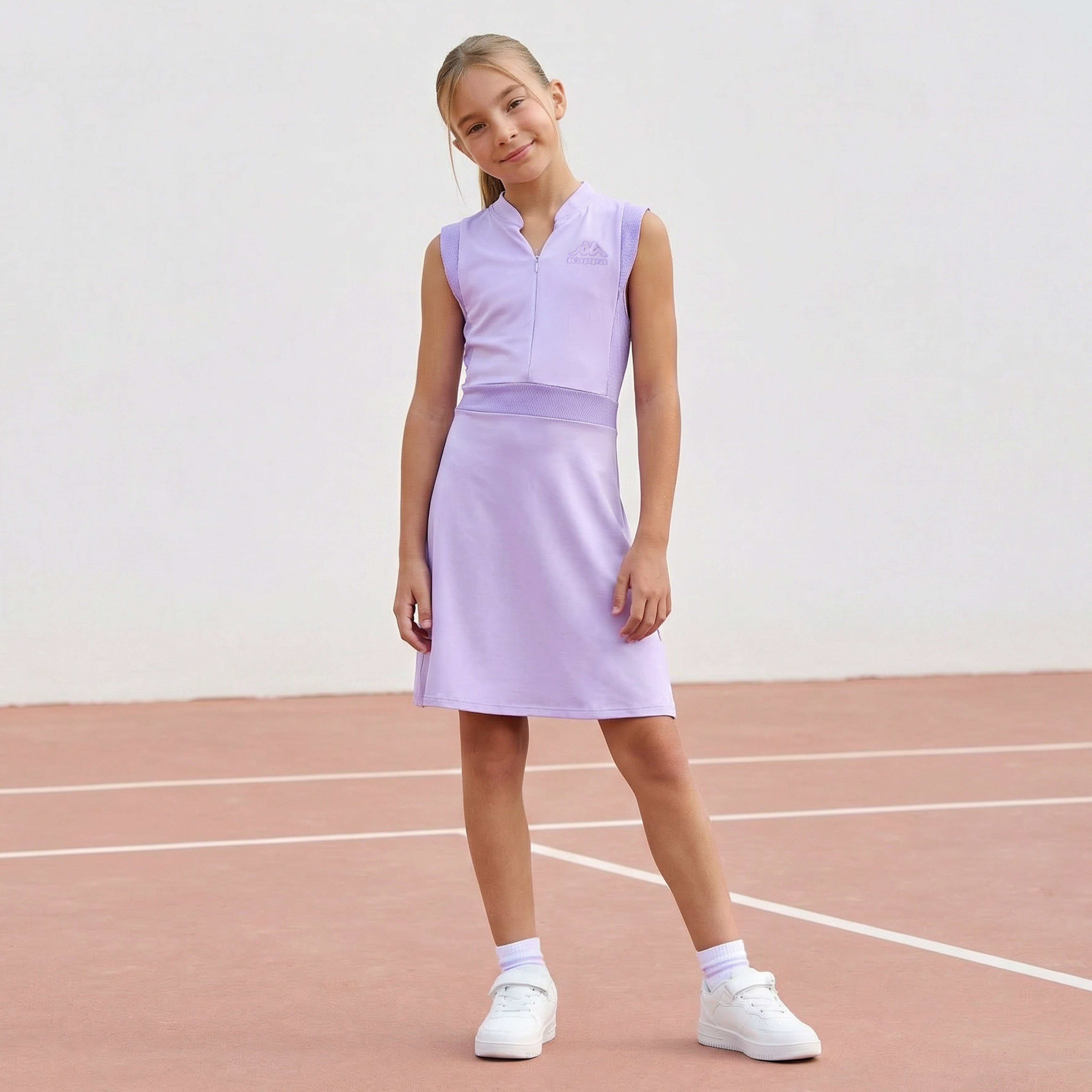 Kappa Logo Print Sleeveless Dress with Collar and Zip Closure-girls-clothing-dressesandjumpsuits-image-1