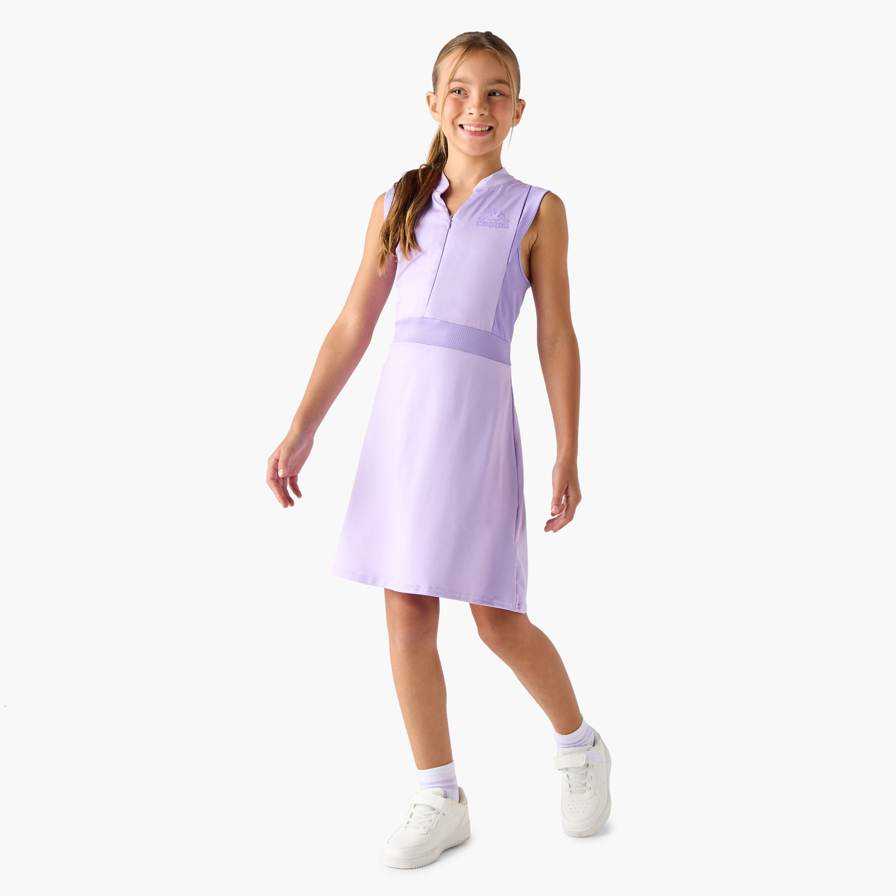 Kappa Logo Print Sleeveless Dress with Collar and Zip Closure-girls-clothing-dressesandjumpsuits-image-2