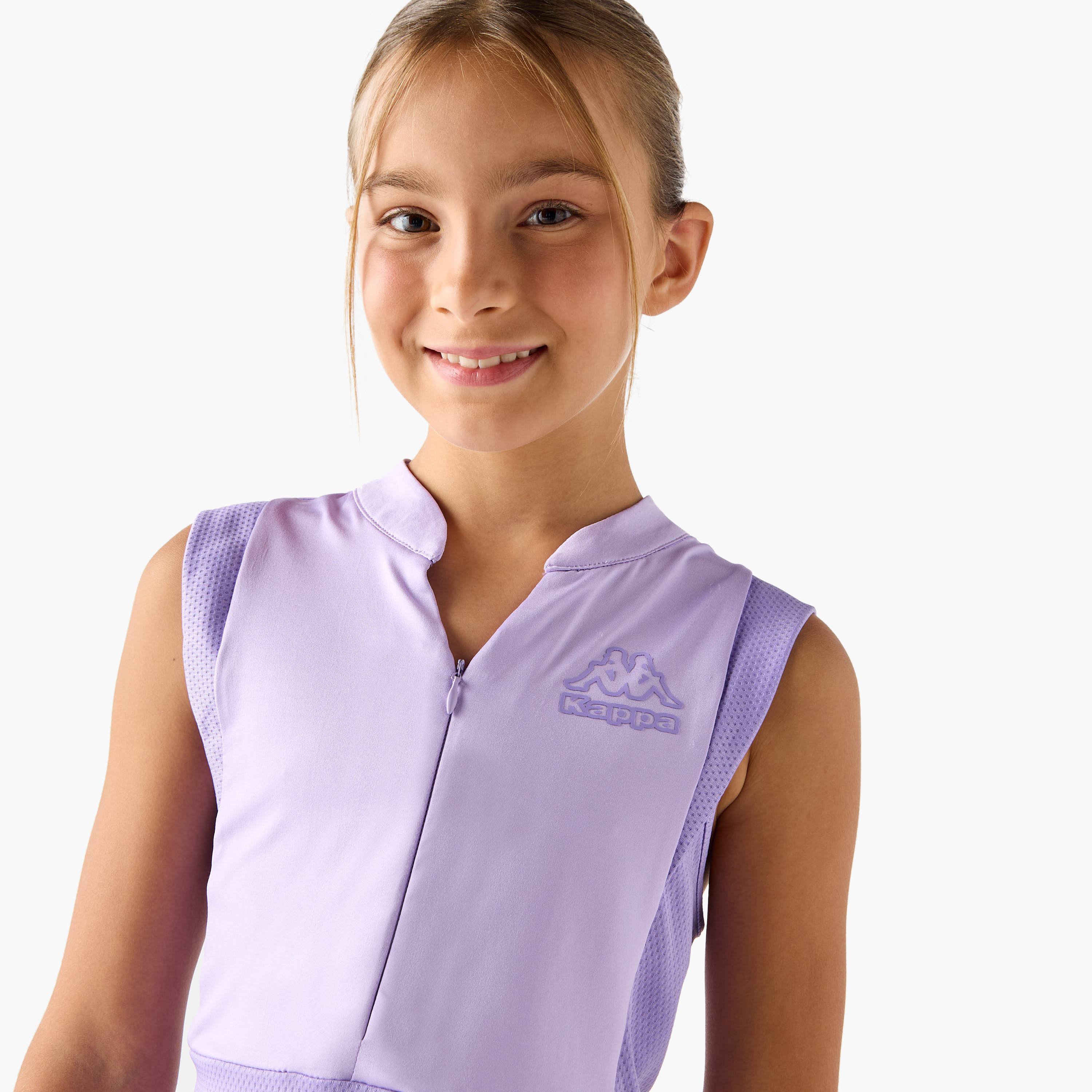 Kappa Logo Print Sleeveless Dress with Collar and Zip Closure-girls-clothing-dressesandjumpsuits-image-4