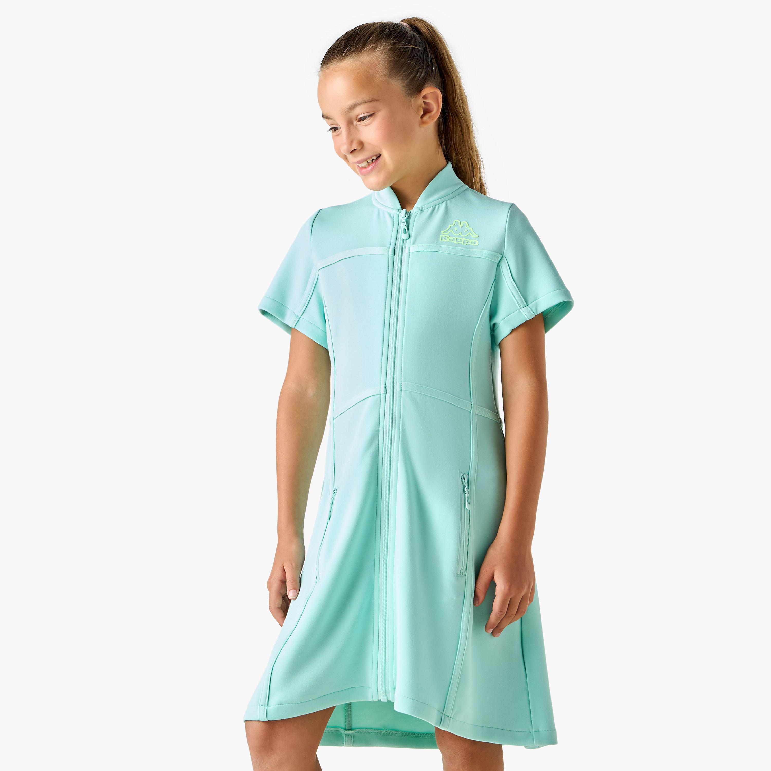 Kappa Logo Print A-Line Dress with Zip Front and Short Sleeves-girls-clothing-dressesandjumpsuits-image-1