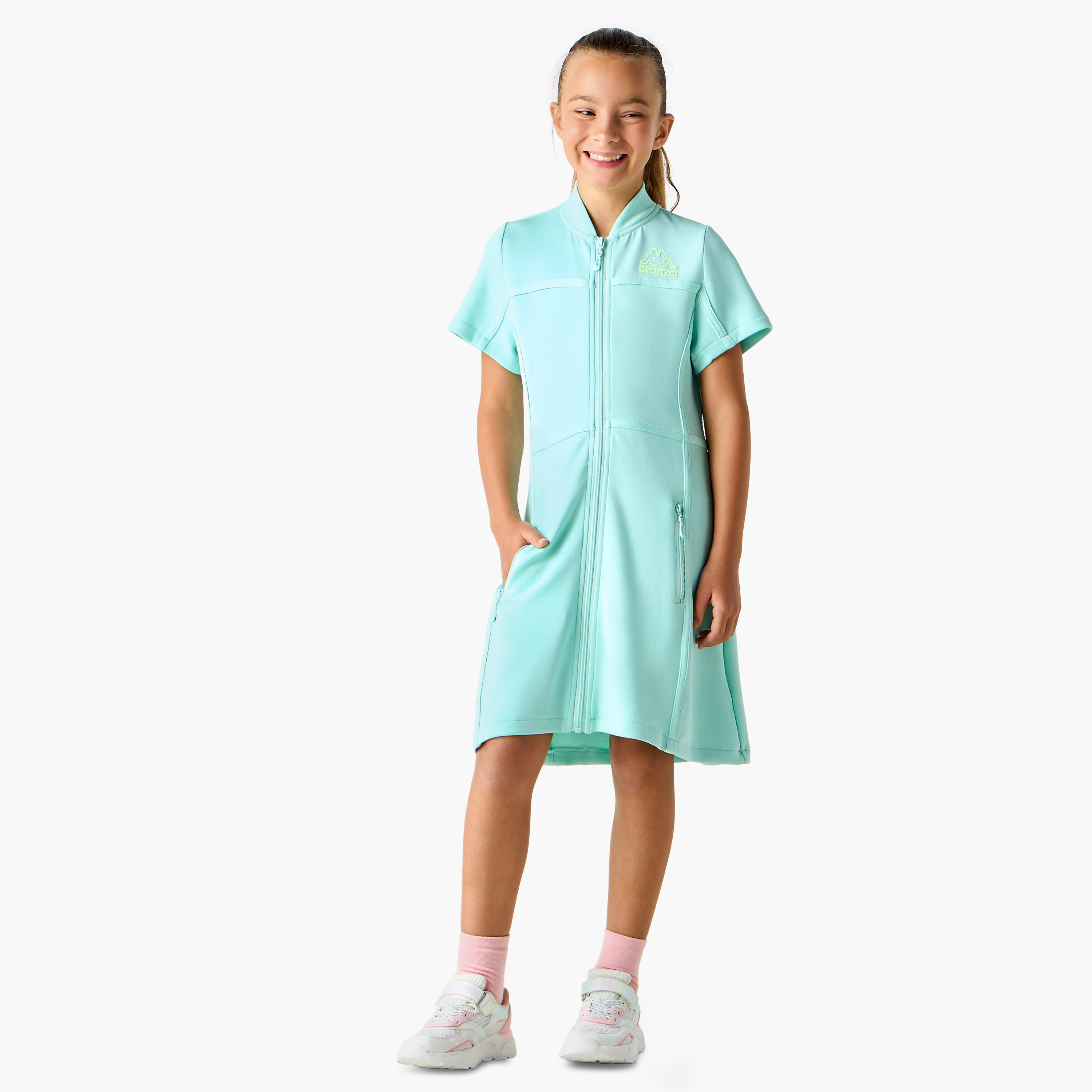 Kappa Logo Print A-Line Dress with Zip Front and Short Sleeves-girls-clothing-dressesandjumpsuits-image-2
