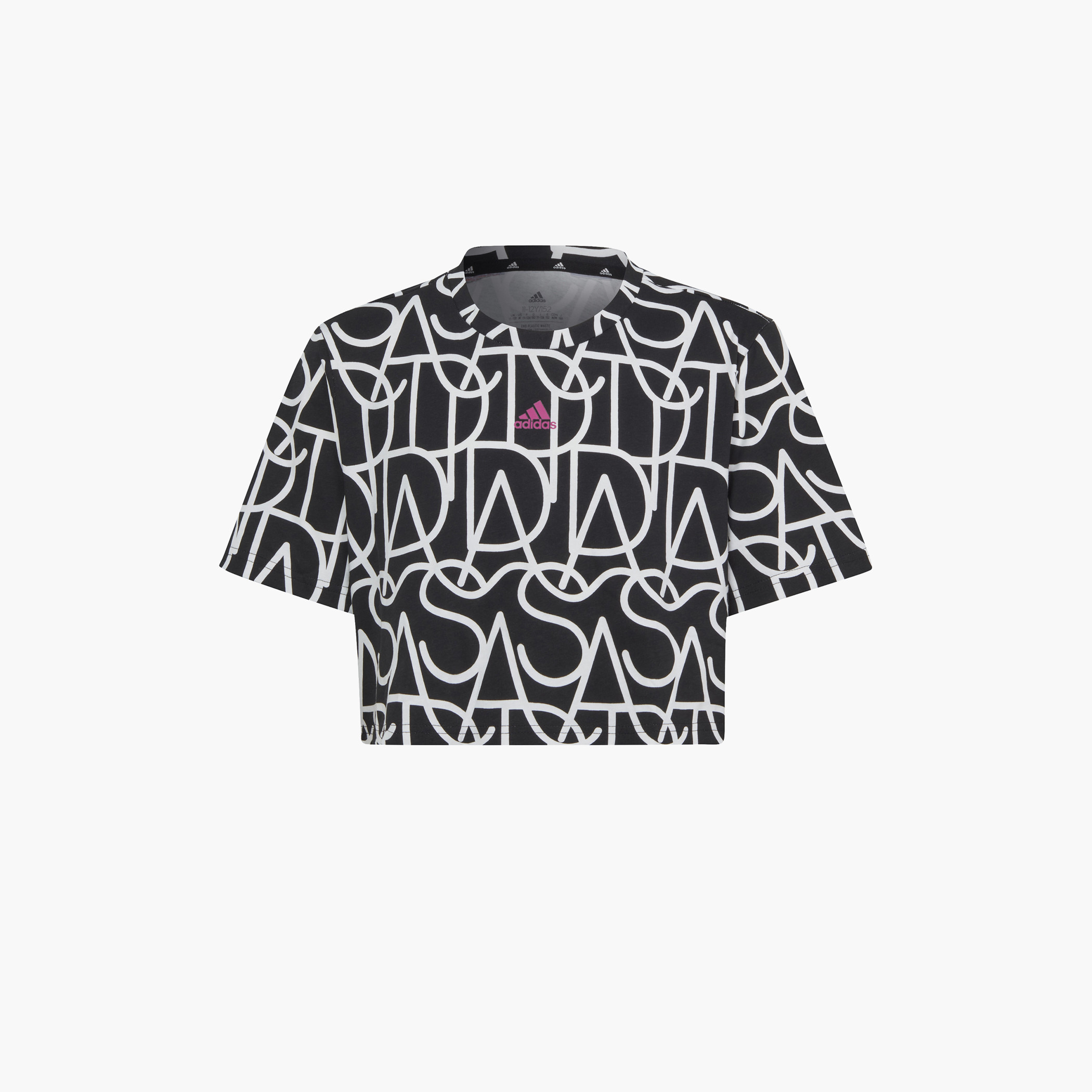 adidas All-Over Print Cropped T-shirt with Round Neck and Short Sleeves-girls-clothing-tshirts-image-1