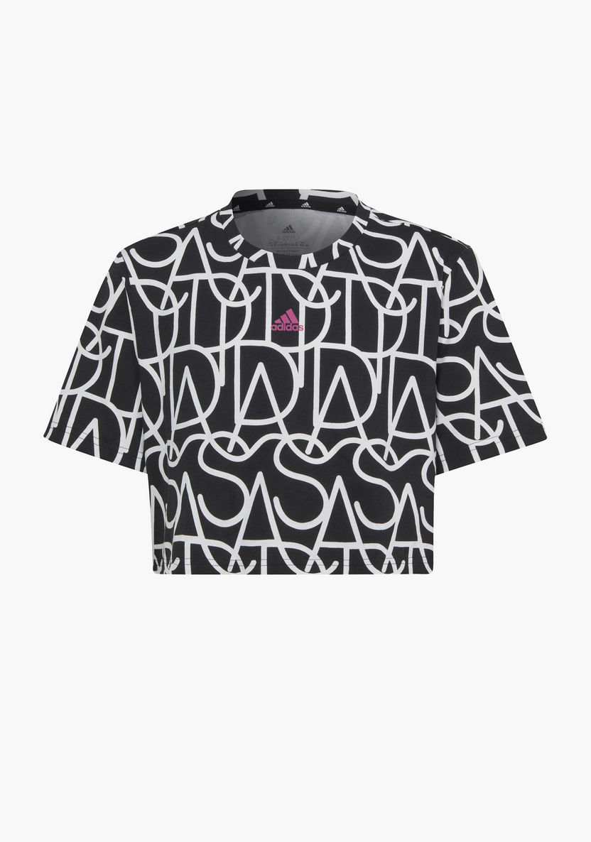 adidas All-Over Print Cropped T-shirt with Round Neck and Short Sleeves-Tops-image-0