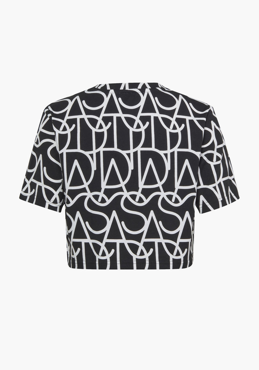 adidas All-Over Print Cropped T-shirt with Round Neck and Short Sleeves-Tops-image-1