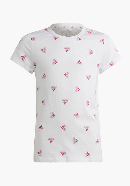 adidas All-Over Logo Print T-shirt with Round Neck and Short Sleeves-Tops-image-0