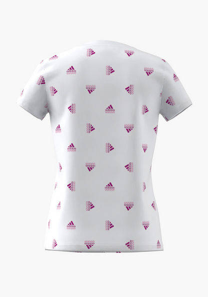 adidas All-Over Logo Print T-shirt with Round Neck and Short Sleeves-Tops-image-2