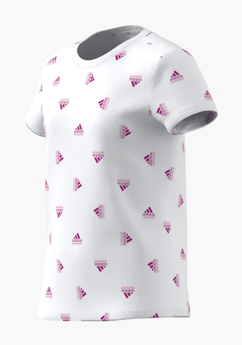 adidas All-Over Logo Print T-shirt with Round Neck and Short Sleeves-Tops-image-5