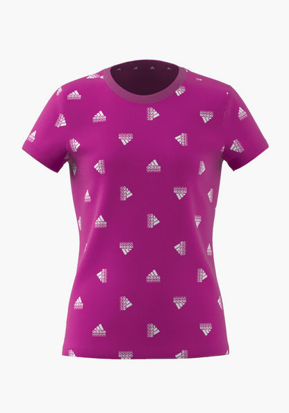 adidas All-Over Logo Print Round Neck T-shirt with Short Sleeves-T Shirts-image-0