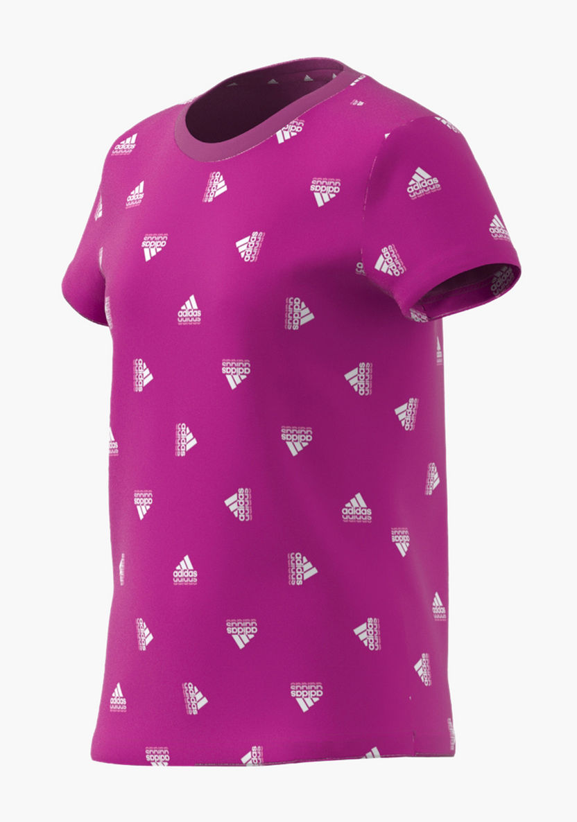 adidas All-Over Logo Print Round Neck T-shirt with Short Sleeves-T Shirts-image-1