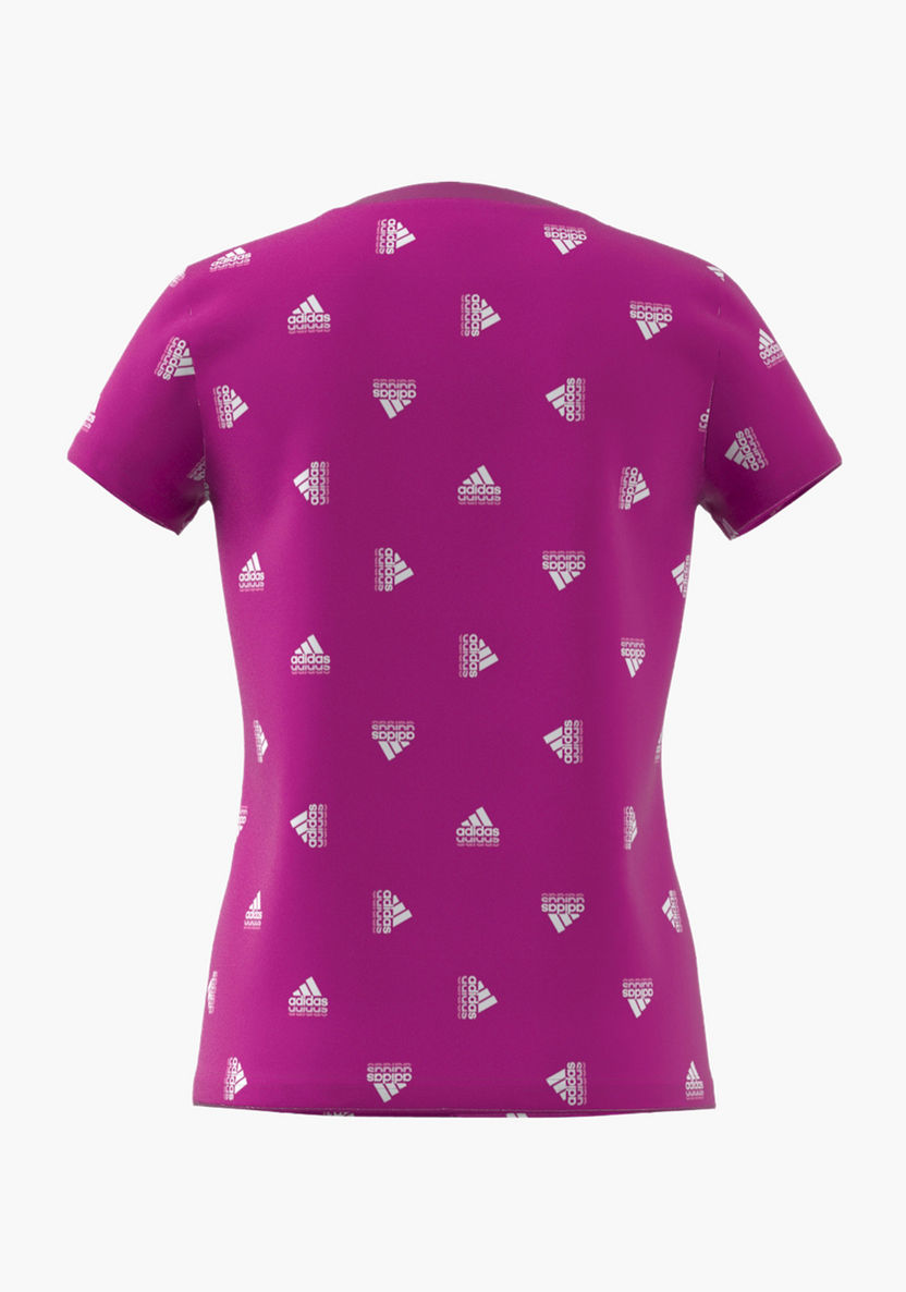 adidas All-Over Logo Print Round Neck T-shirt with Short Sleeves-T Shirts-image-2