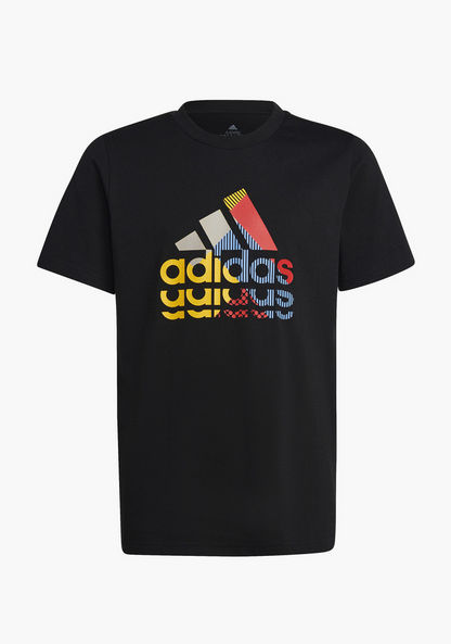 adidas Logo Print Round Neck T-shirt with Short Sleeves-Tops-image-0