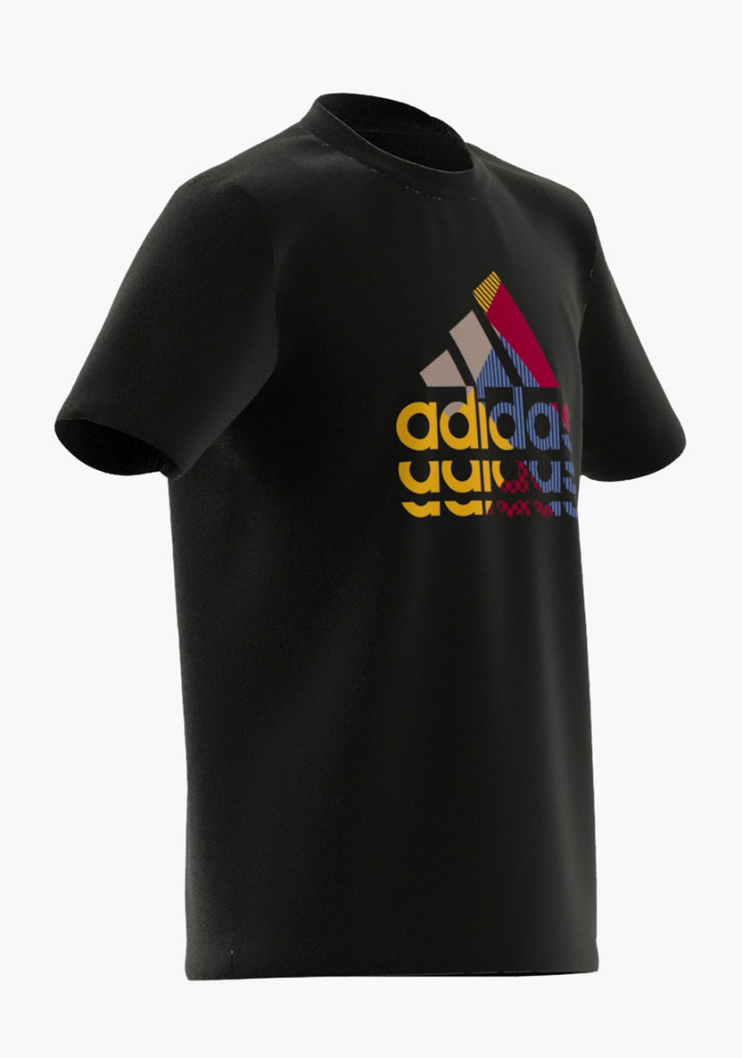 adidas Logo Print Round Neck T-shirt with Short Sleeves-Tops-image-9