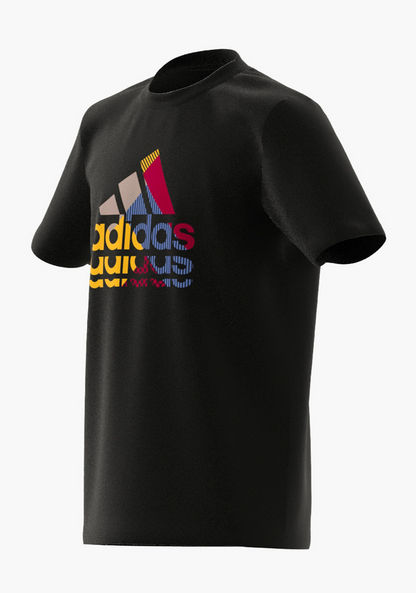 adidas Logo Print Round Neck T-shirt with Short Sleeves-Tops-image-4
