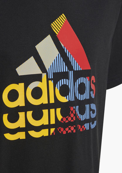 adidas Logo Print Round Neck T-shirt with Short Sleeves-Tops-image-7