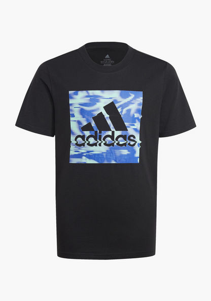 adidas Logo Print T-shirt with Short Sleeves-Tops-image-0