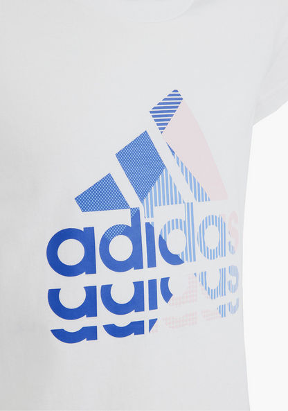 adidas Logo Print T-shirt with Short Sleeves and Round Neck-Tops-image-2