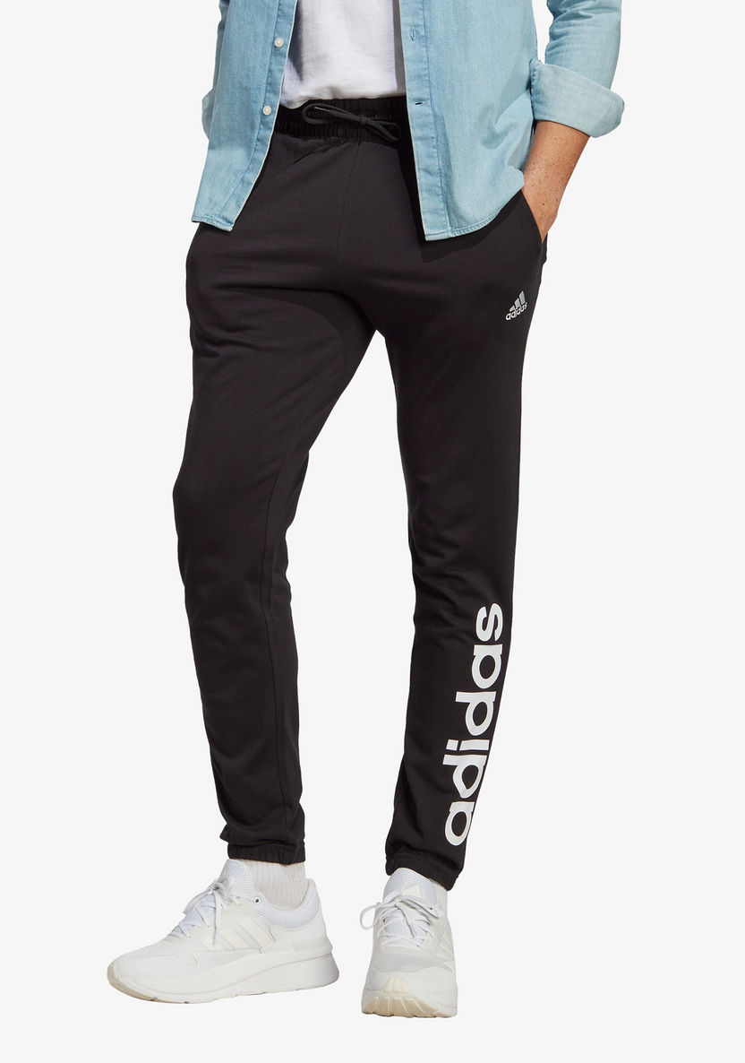 Adidas Logo Print Track Pants with Drawstring Closure and Pockets-Bottoms-image-0