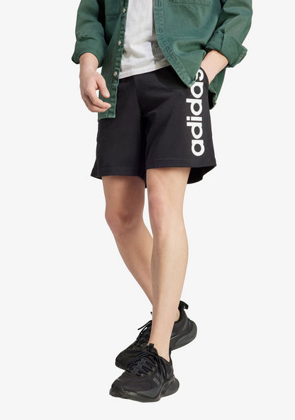 Adidas Logo Print Shorts with Drawstring Closure and Pockets-Bottoms-image-0