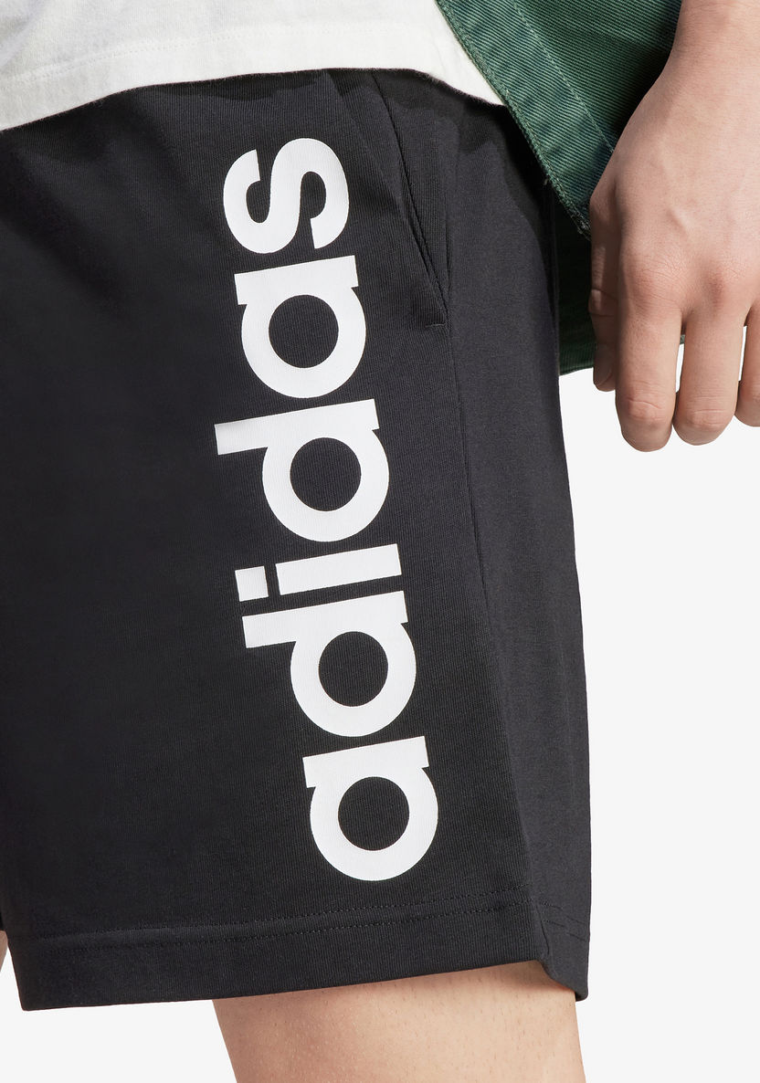 Adidas Logo Print Shorts with Drawstring Closure and Pockets-Bottoms-image-4