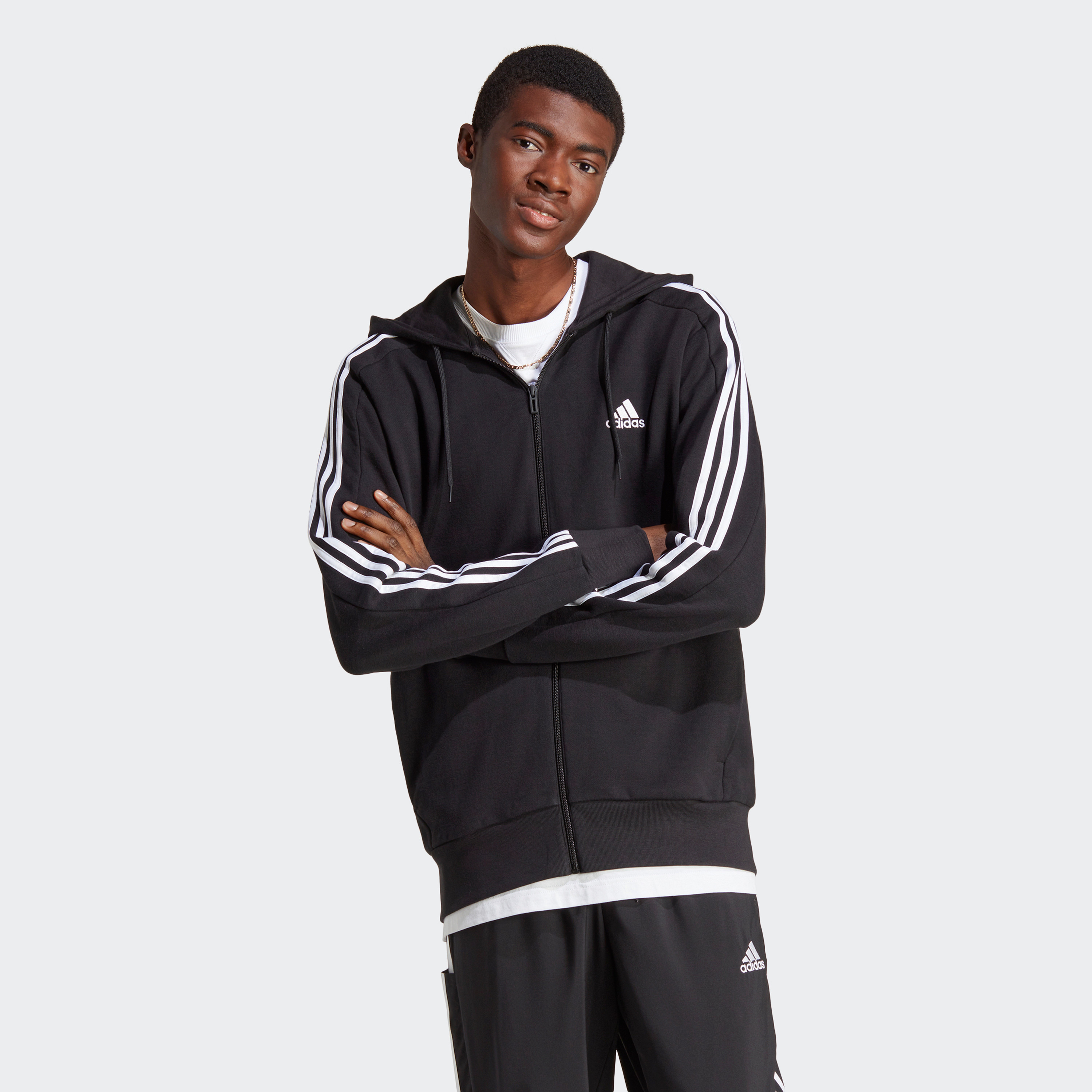 Adidas 3 stripes zip through 2024 hoody mens