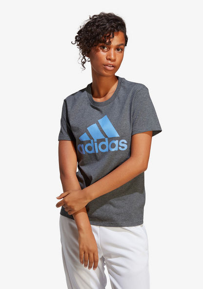 Adidas Logo Print Round Neck T-shirt with Short Sleeves-T Shirts & Vests-image-0