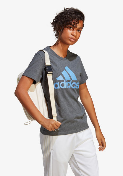 Adidas Logo Print Round Neck T-shirt with Short Sleeves-T Shirts & Vests-image-2