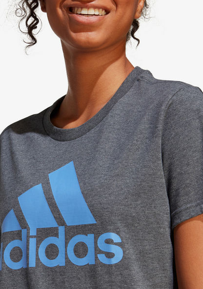 Adidas Logo Print Round Neck T-shirt with Short Sleeves-T Shirts & Vests-image-3