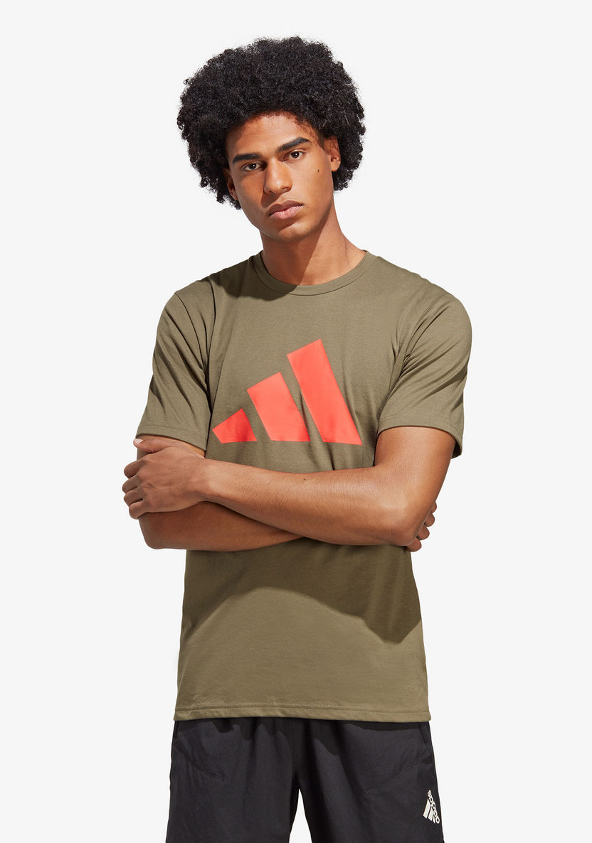 Adidas Logo Print Crew Neck T-shirt with Short Sleeves-T Shirts & Vests-image-0