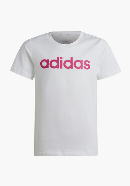adidas Logo Print Round Neck T-shirt with Short Sleeves-Tops-image-0