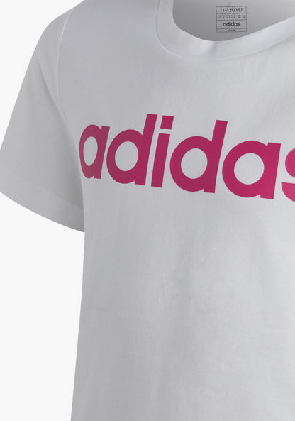 adidas Logo Print Round Neck T-shirt with Short Sleeves-Tops-image-2